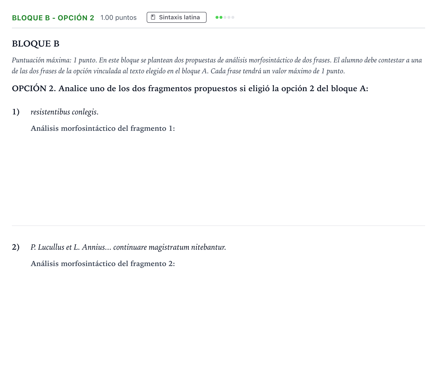 Enunciado: Bloque B - Opción 2 · Latín II PAU Andalucía Ordinaria Suplente 2023