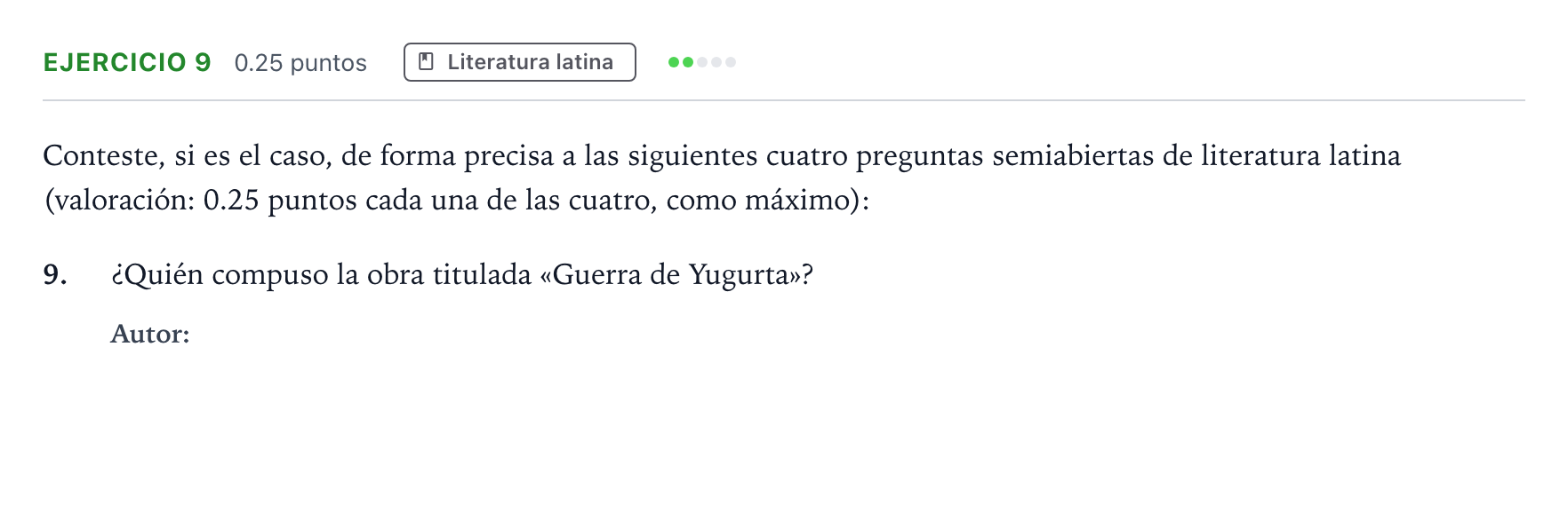 Enunciado: Problema 9 · Latín II PAU Andalucía Ordinaria Suplente 2023
