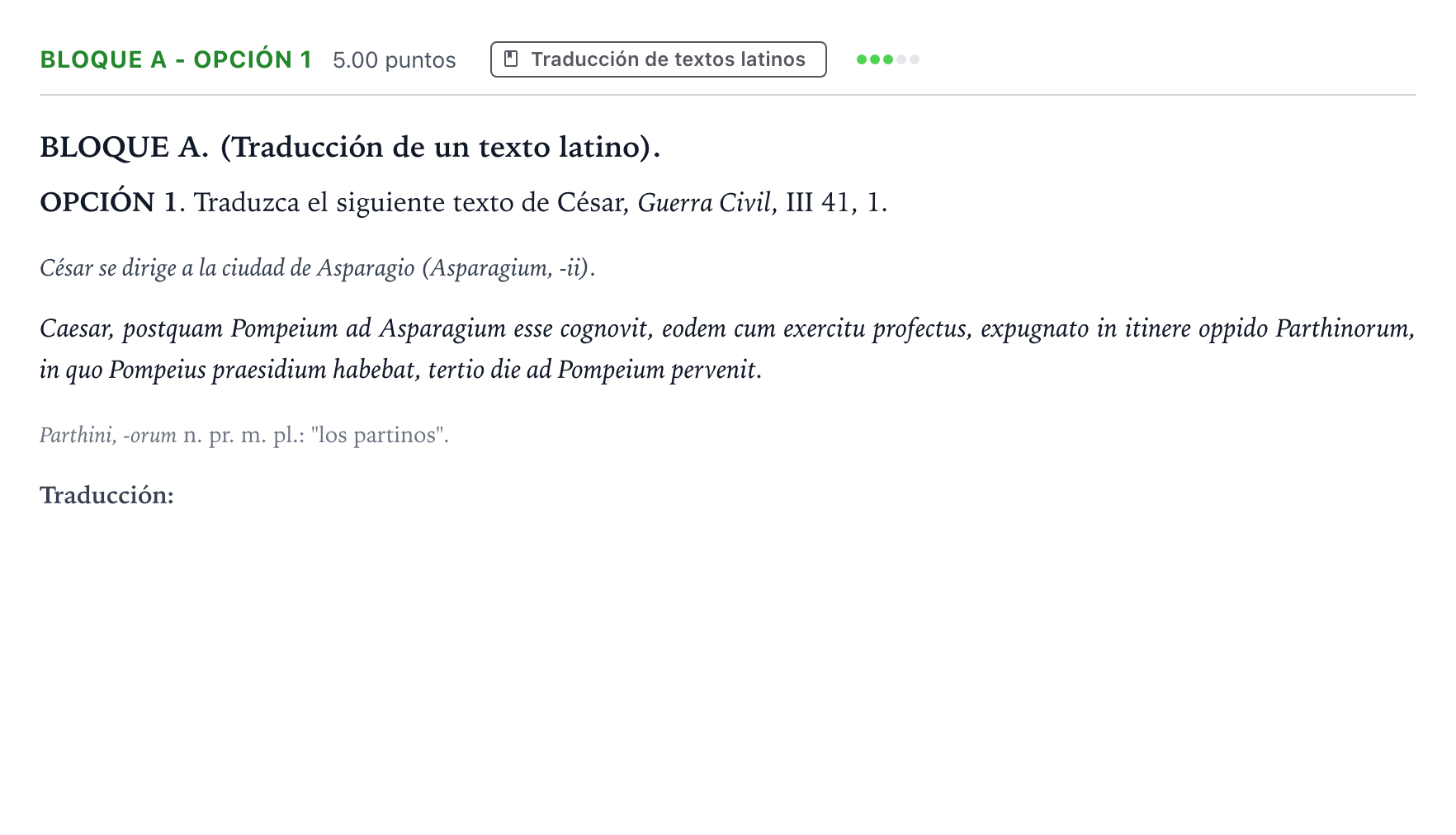 Enunciado: Bloque A - Opción 1 · Latín II PAU Andalucía Ordinaria Titular 2023