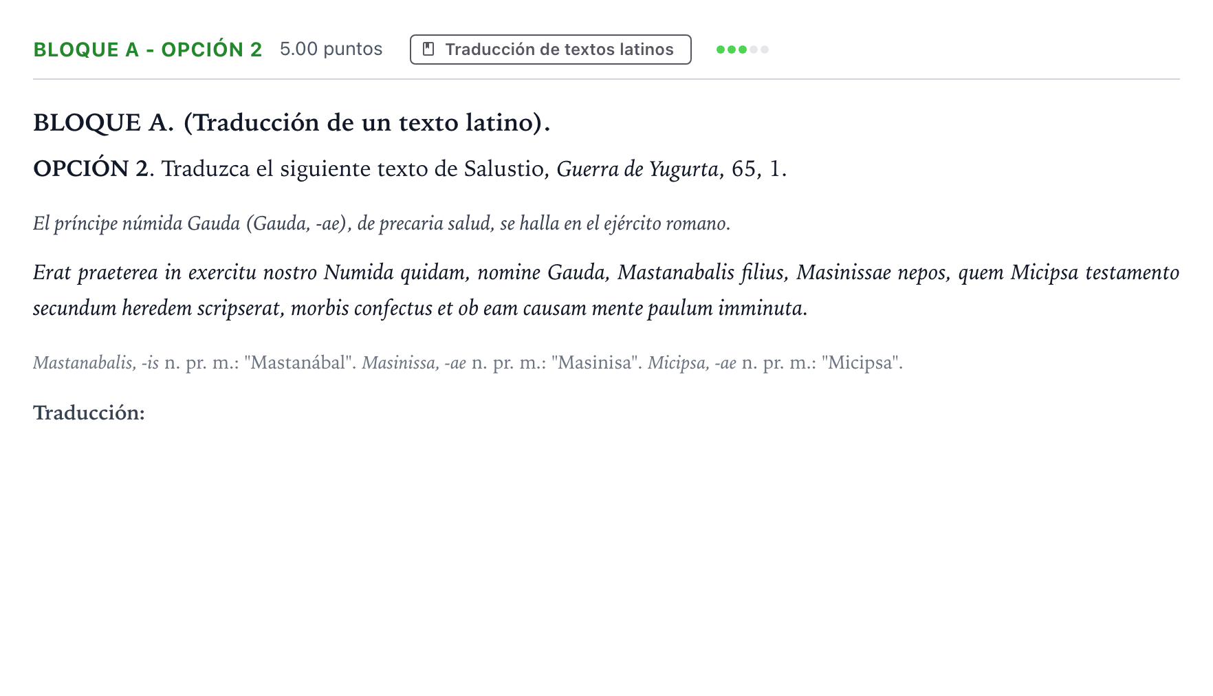 Enunciado: Bloque A - Opción 2 · Latín II PAU Andalucía Ordinaria Titular 2023