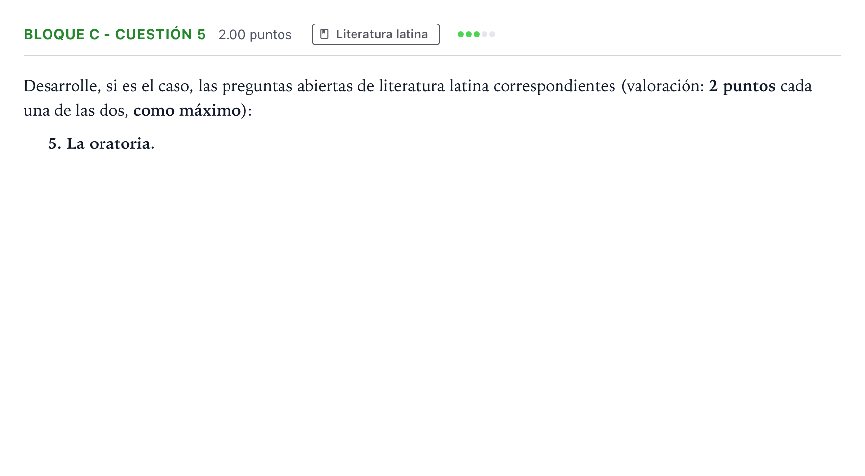 Enunciado: Bloque C - Cuestión 5 · Latín II PAU Andalucía Ordinaria Titular 2023