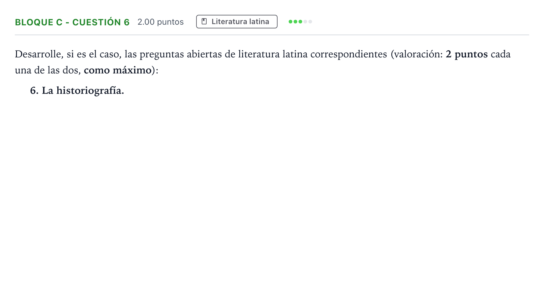 Enunciado: Bloque C - Cuestión 6 · Latín II PAU Andalucía Ordinaria Titular 2023