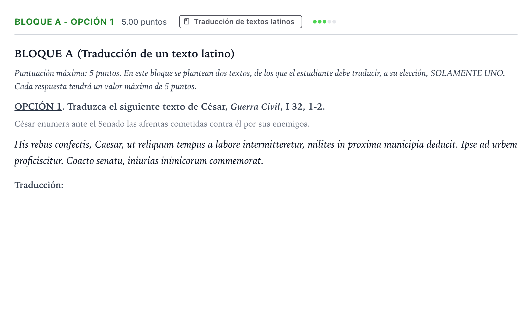 Enunciado: Bloque A - Opción 1 · Latín II PAU Andalucía Ordinaria Reserva 2023