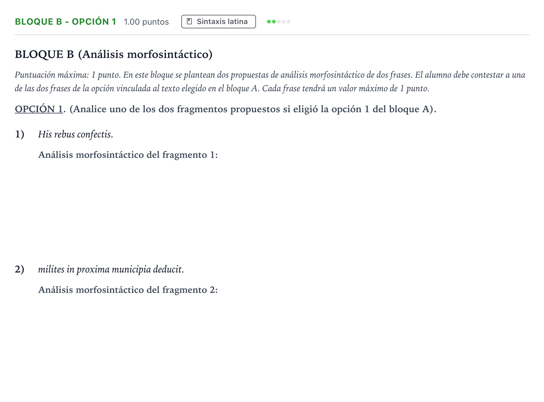Enunciado: Bloque B - Opción 1 · Latín II PAU Andalucía Ordinaria Reserva 2023