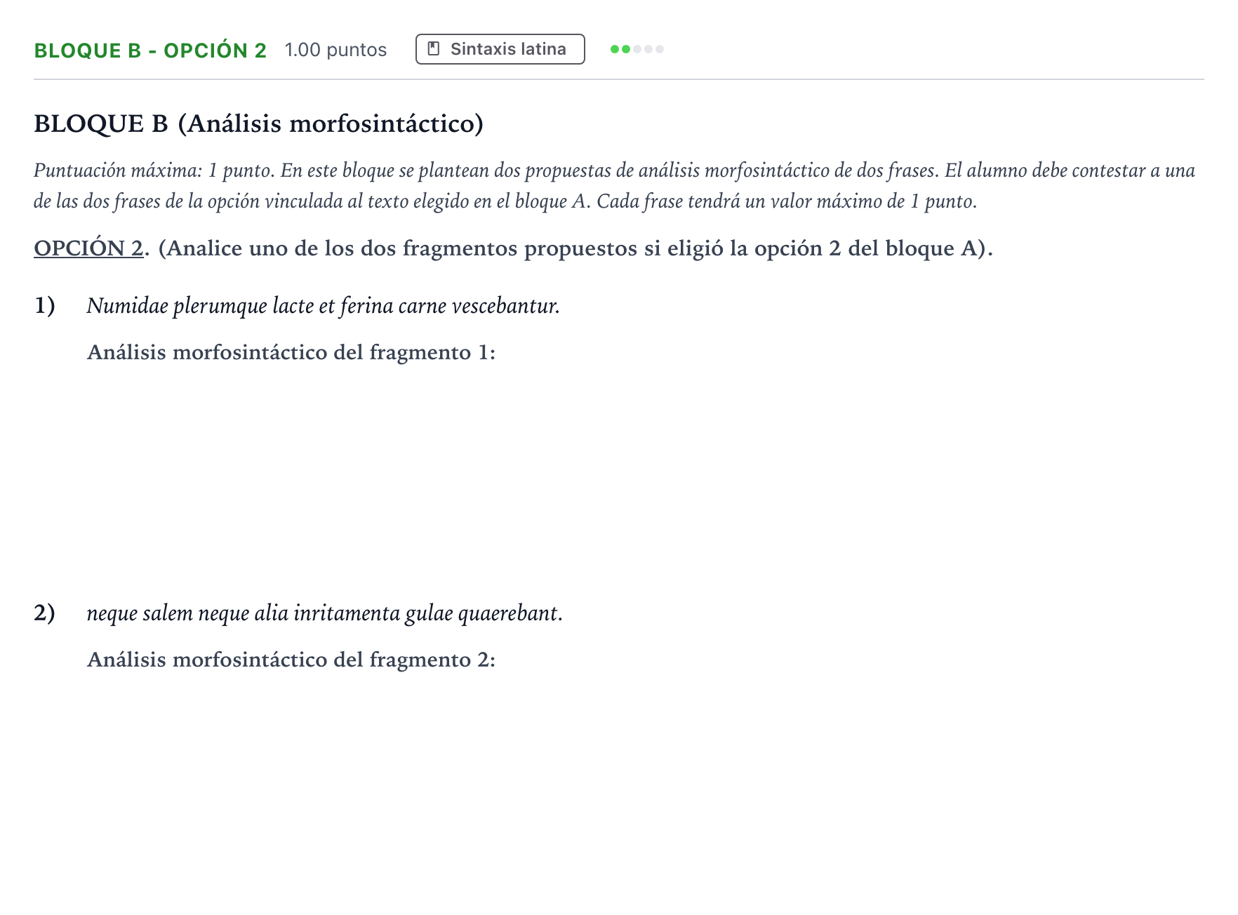 Enunciado: Bloque B - Opción 2 · Latín II PAU Andalucía Ordinaria Reserva 2023