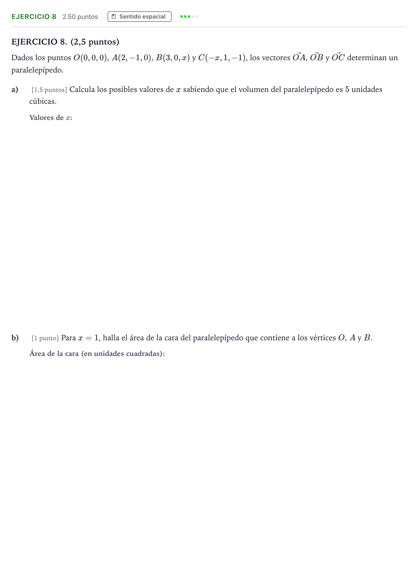 Enunciado: Ejercicio 8 · Matemáticas II PAU Andalucía Ordinaria Suplente 2023