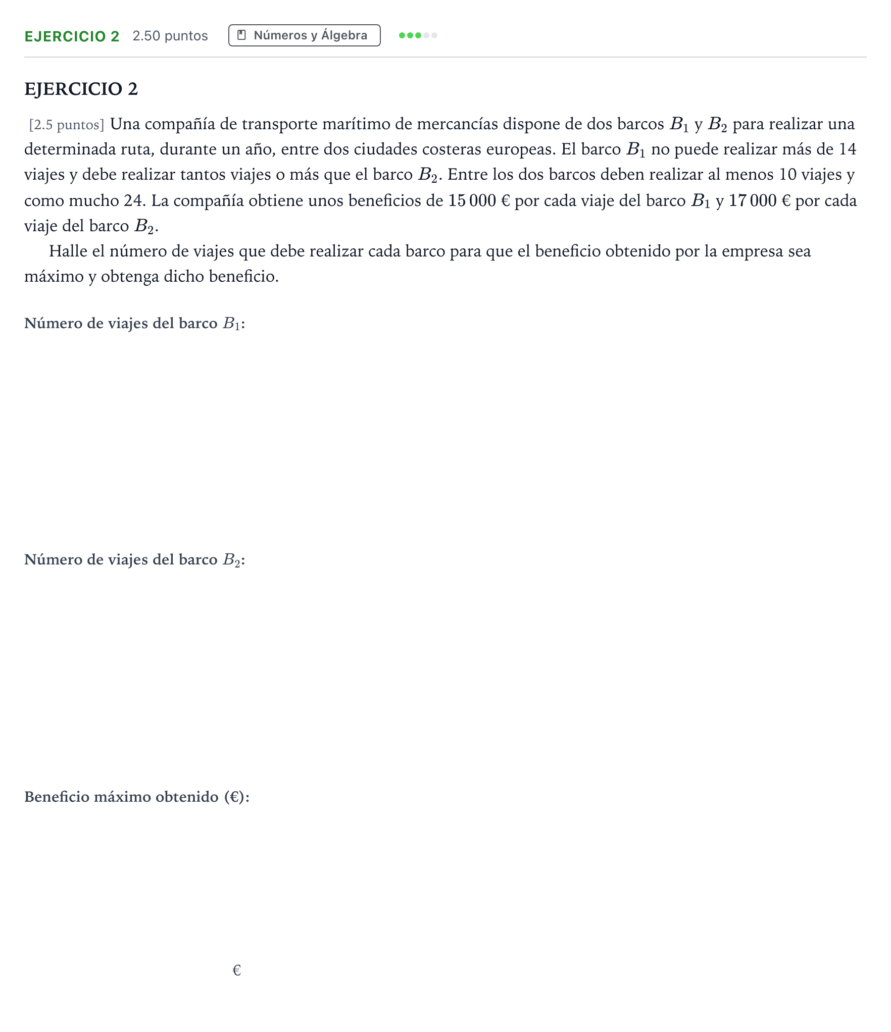 Enunciado: Ejercicio 2 · Matemáticas aplicadas a las Ciencias Sociales II PAU Andalucía Extraordinaria Reserva 2023
