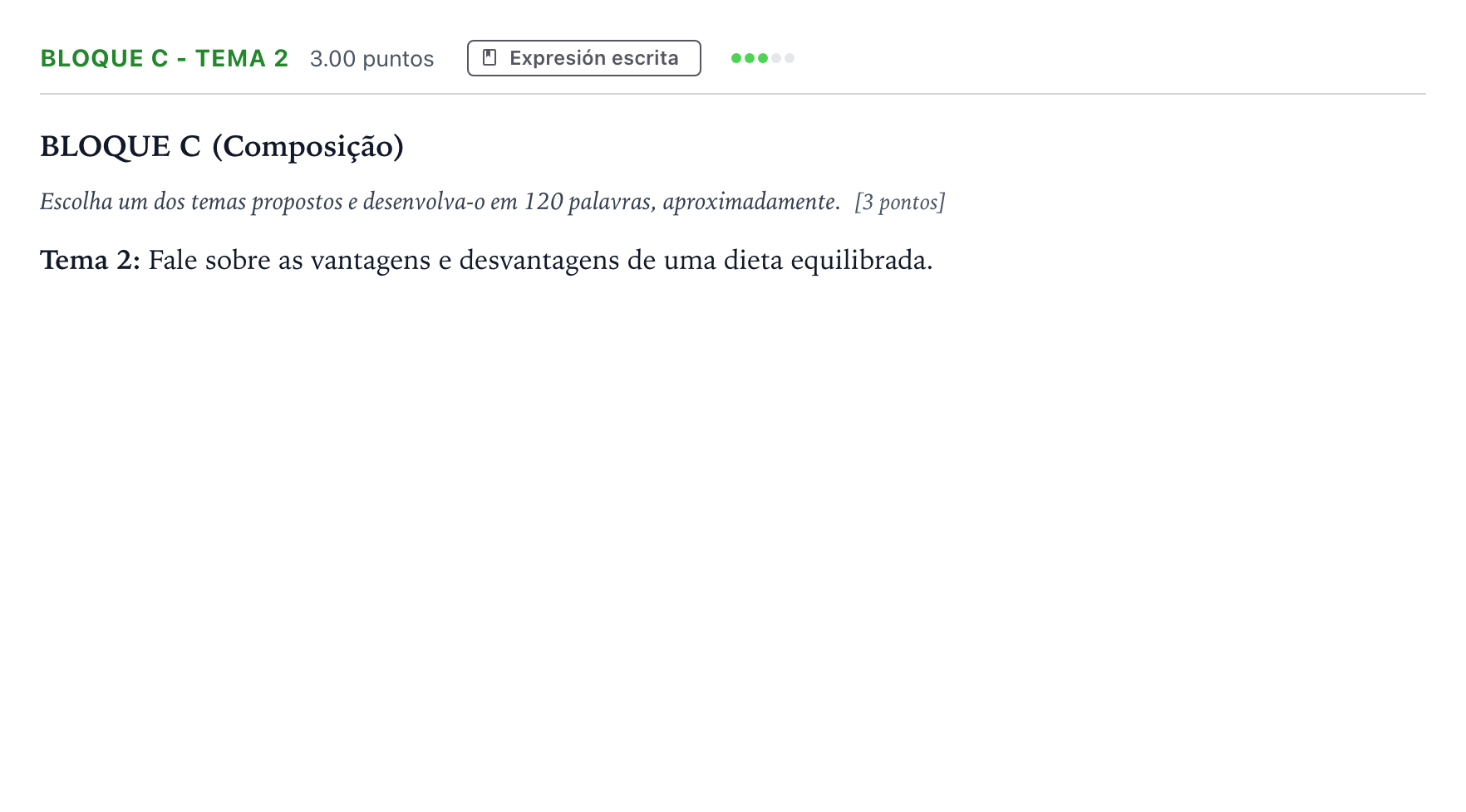 Enunciado: Bloque C - Tema 2 · Portugués PAU Andalucía Extraordinaria Reserva 2023