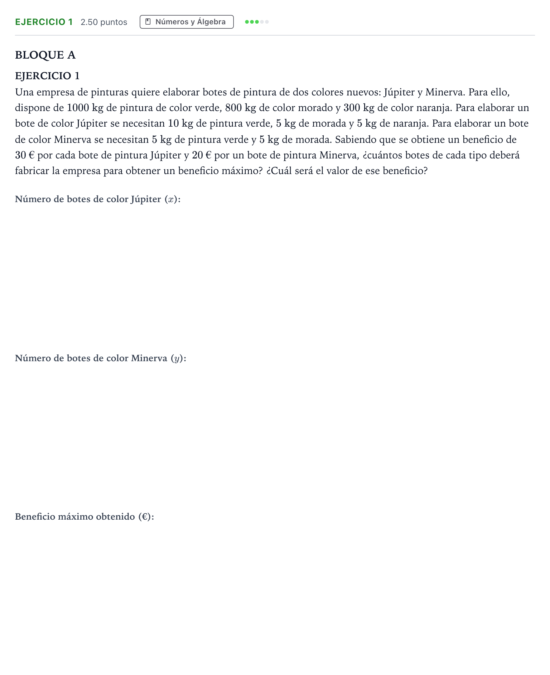 Enunciado: Ejercicio 1 · Matemáticas aplicadas a las Ciencias Sociales II PAU Andalucía Extraordinaria Suplente 2023
