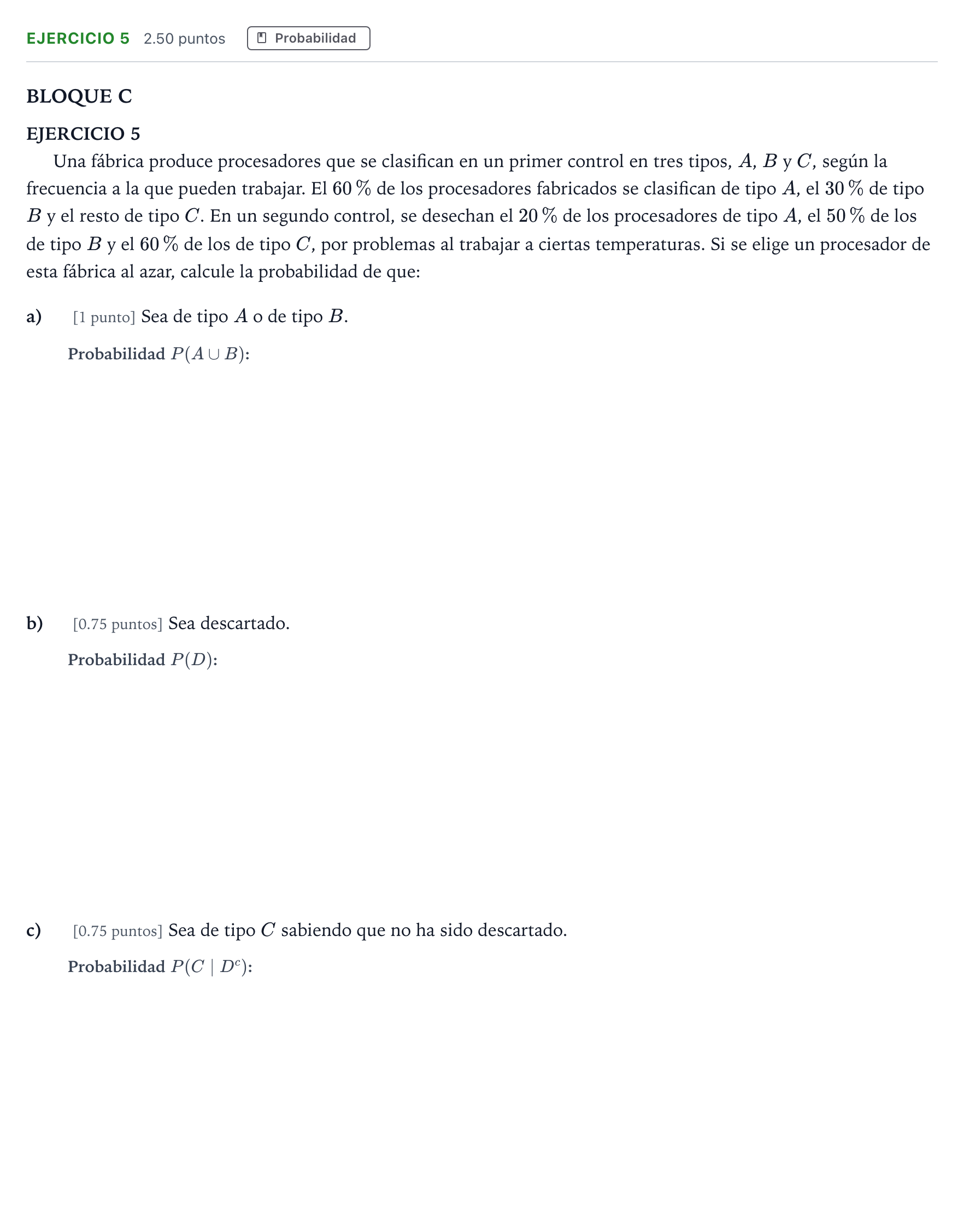 Enunciado: Ejercicio 5 · Matemáticas aplicadas a las Ciencias Sociales II PAU Andalucía Extraordinaria Suplente 2023