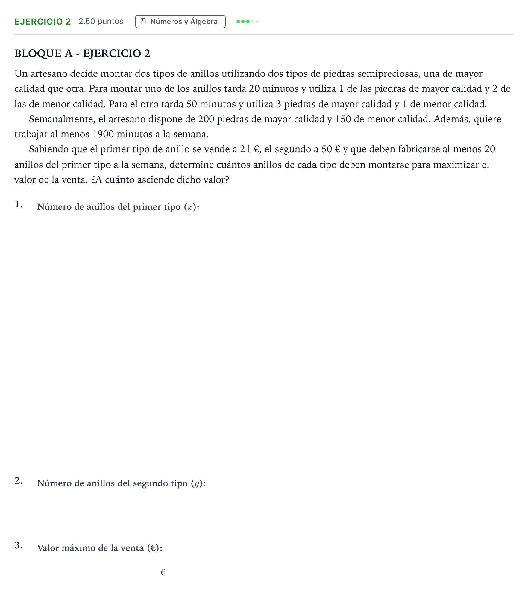 Enunciado: Ejercicio 2 · Matemáticas aplicadas a las Ciencias Sociales II PAU Andalucía Extraordinaria Titular 2023