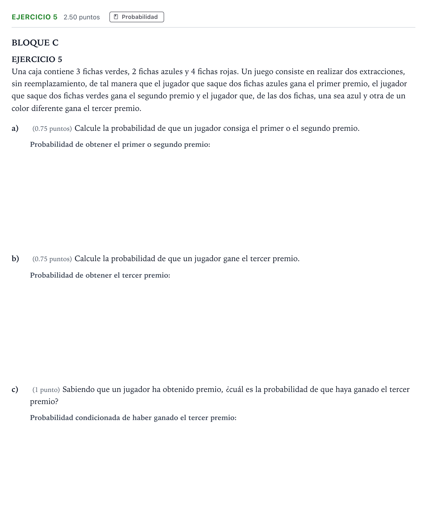 Enunciado: Ejercicio 5 · Matemáticas aplicadas a las Ciencias Sociales II PAU Andalucía Extraordinaria Titular 2023