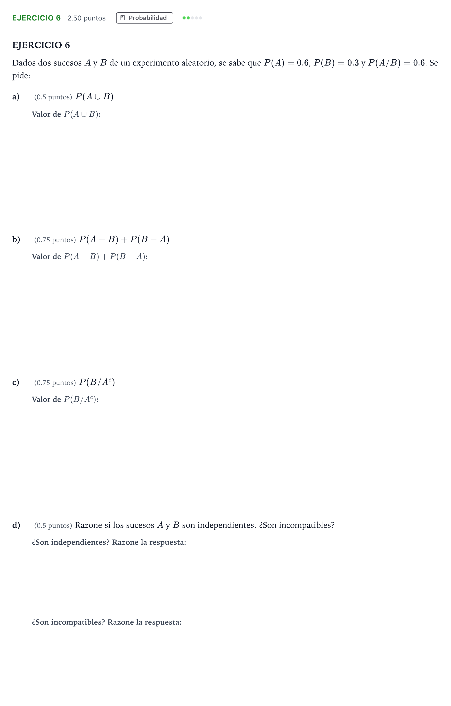 Enunciado: Ejercicio 6 · Matemáticas aplicadas a las Ciencias Sociales II PAU Andalucía Extraordinaria Titular 2023