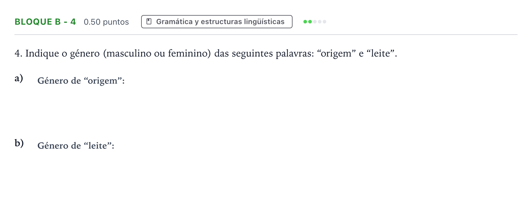 Enunciado: Bloque B - 4 · Portugués PAU Andalucía Extraordinaria Suplente 2023