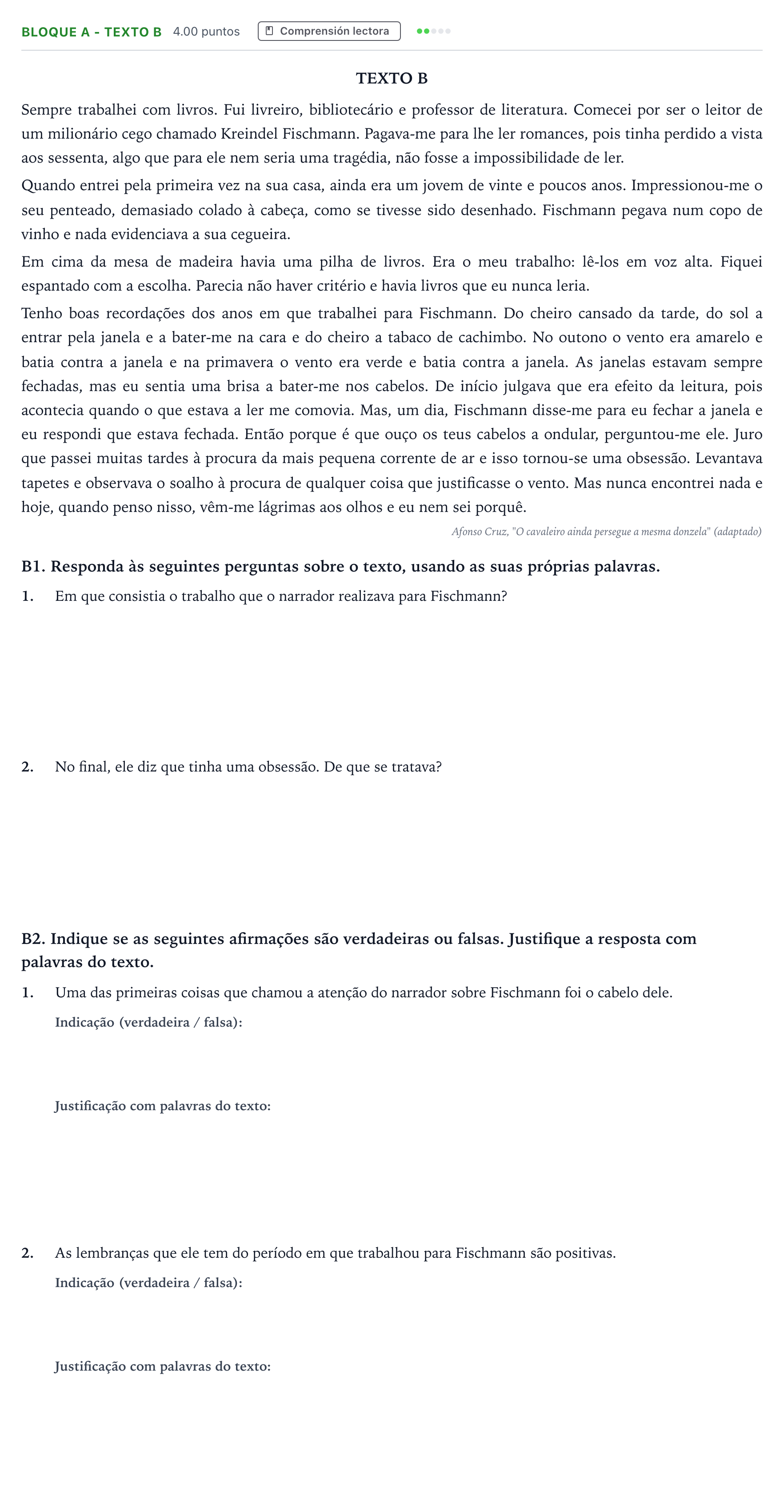 Enunciado: Bloque A - Texto B · Portugués PAU Andalucía Extraordinaria Titular (Acceso) 2023