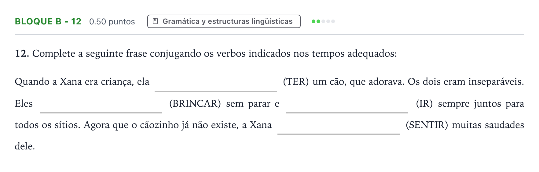 Enunciado: Bloque B - 12 · Portugués PAU Andalucía Extraordinaria Titular (Acceso) 2023