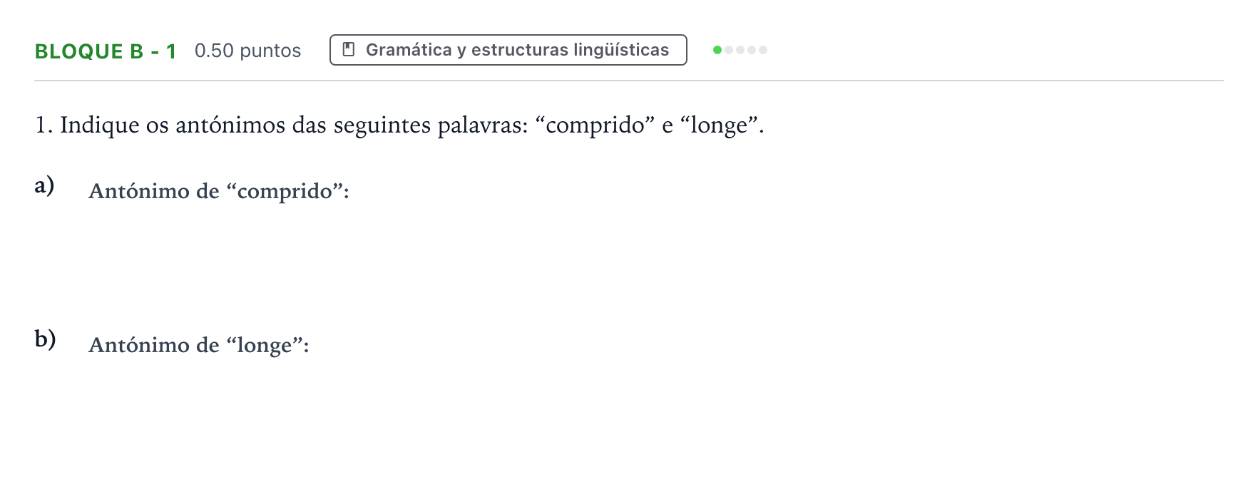Enunciado: Bloque B - 1 · Portugués PAU Andalucía Extraordinaria Titular (Acceso) 2023