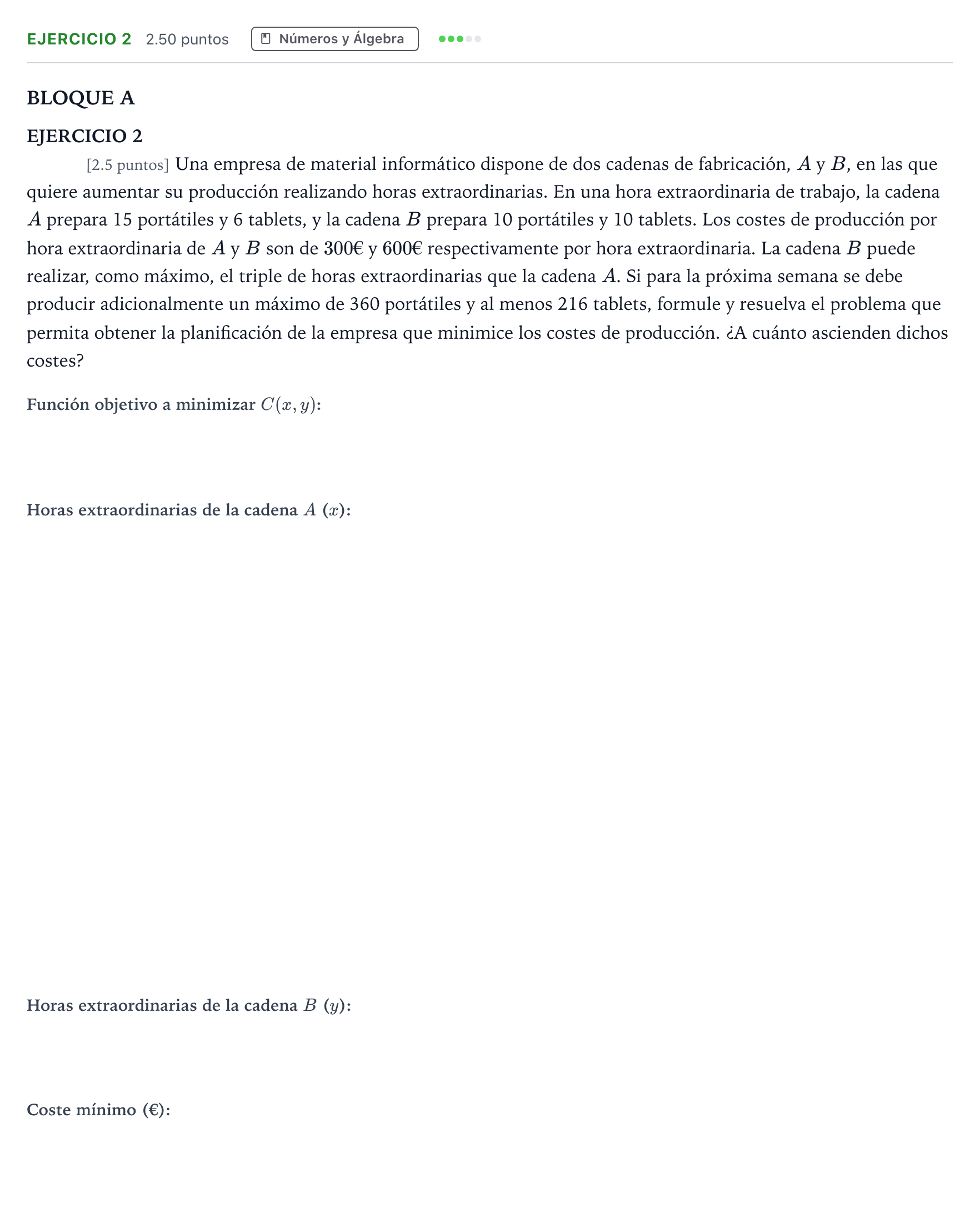 Enunciado: Ejercicio 2 · Matemáticas aplicadas a las Ciencias Sociales II PAU Andalucía Ordinaria Reserva 2023