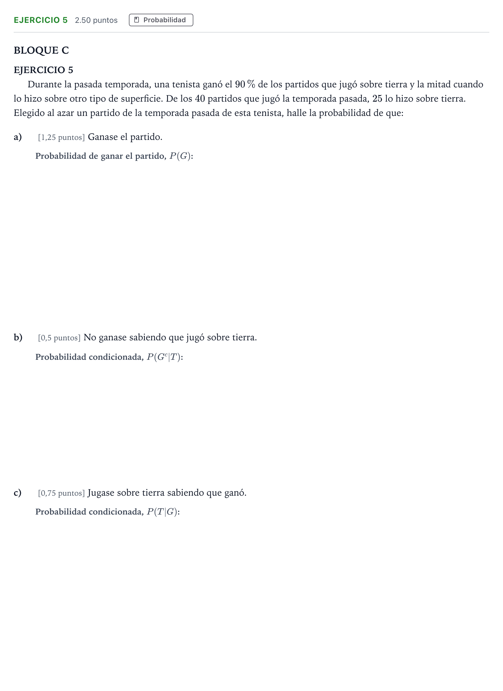 Enunciado: Ejercicio 5 · Matemáticas aplicadas a las Ciencias Sociales II PAU Andalucía Ordinaria Suplente 2023