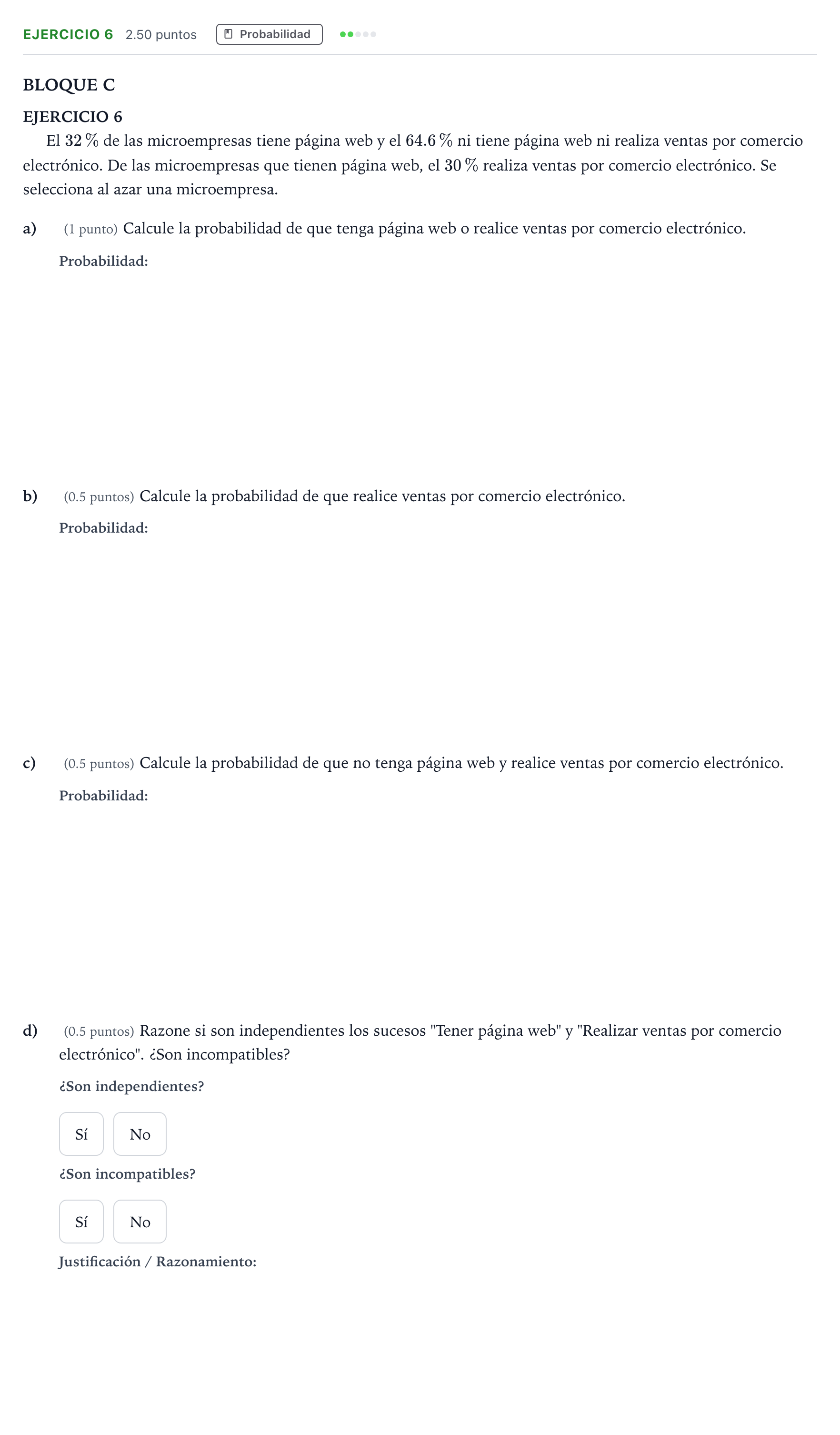 Enunciado: Ejercicio 6 · Matemáticas aplicadas a las Ciencias Sociales II PAU Andalucía Ordinaria Suplente 2023