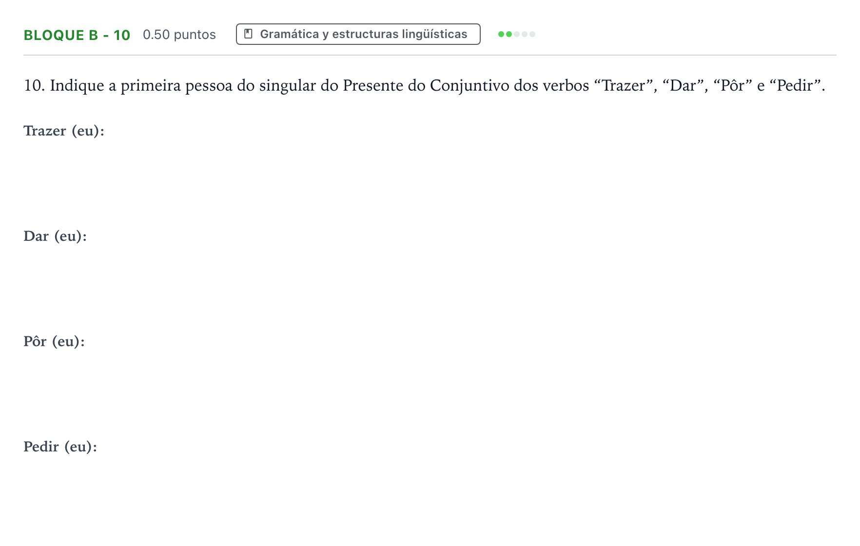 Enunciado: Bloque B - 10 · Portugués PAU Andalucía Extraordinaria Titular (Admisión) 2023