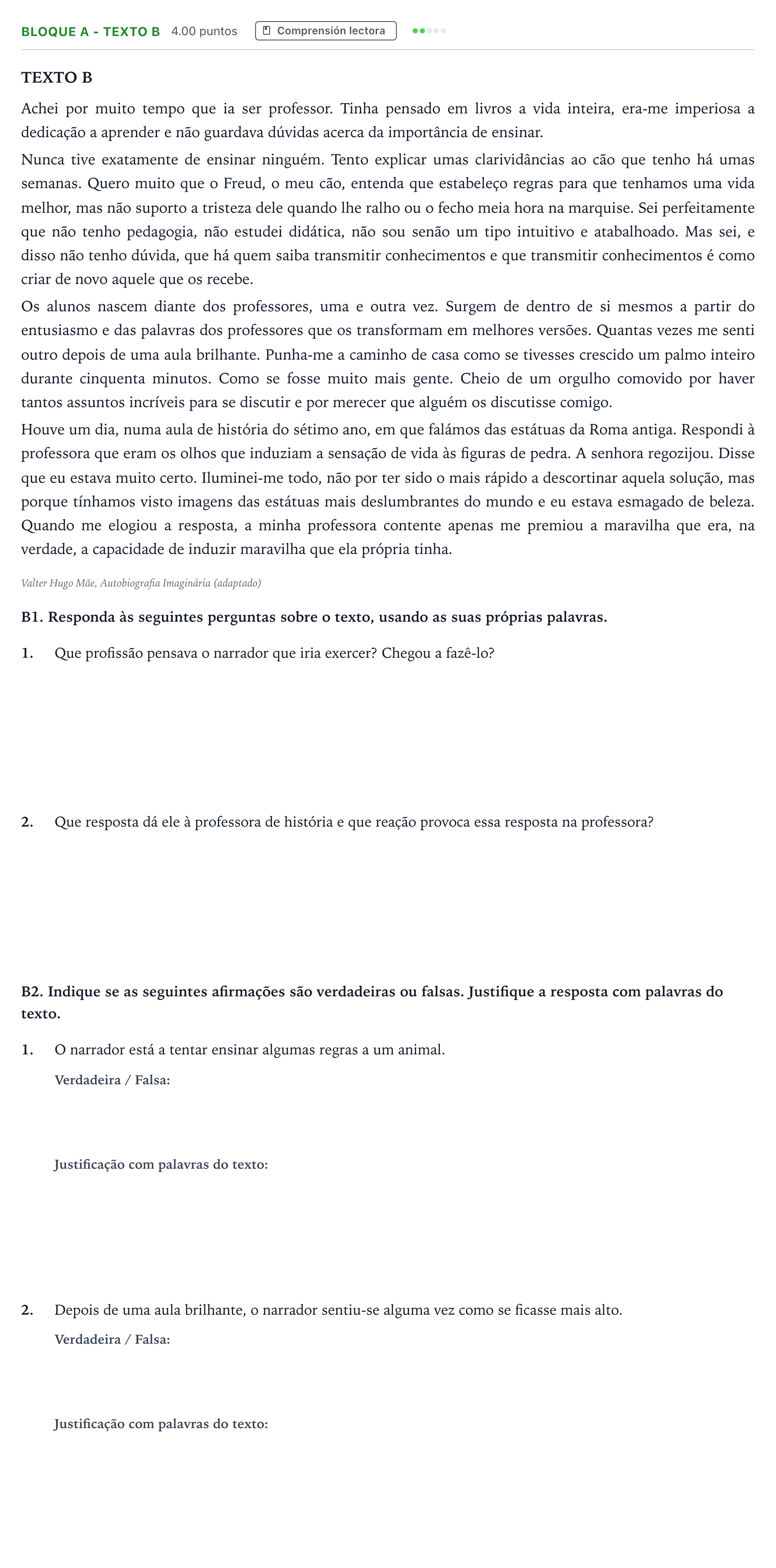 Enunciado: Bloque A - Texto B · Portugués PAU Andalucía Ordinaria Reserva 2023