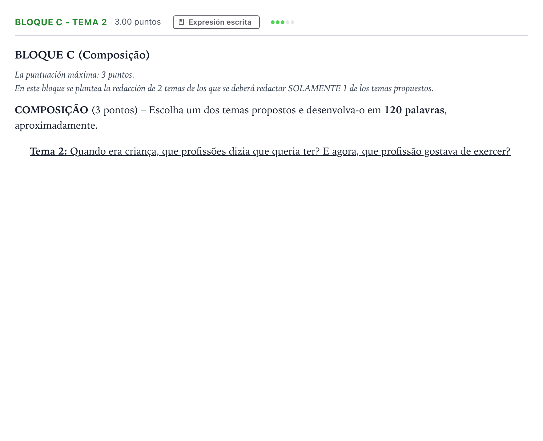 Enunciado: Bloque C - Tema 2 · Portugués PAU Andalucía Ordinaria Reserva 2023