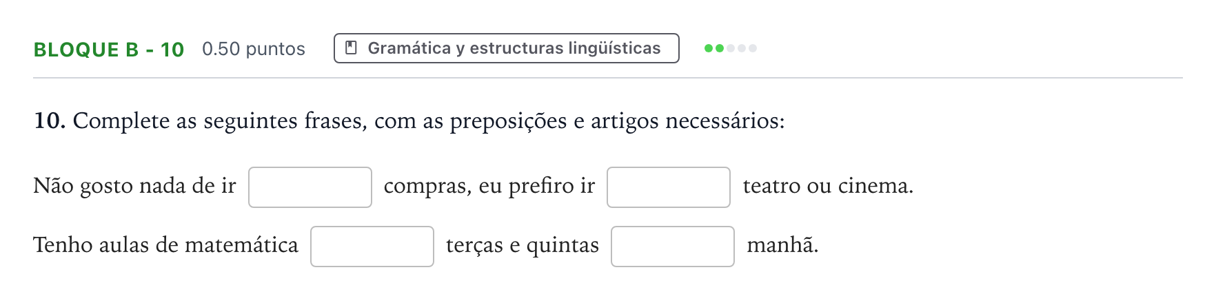 Enunciado: Bloque B - 10 · Portugués PAU Andalucía Ordinaria Suplente 2023