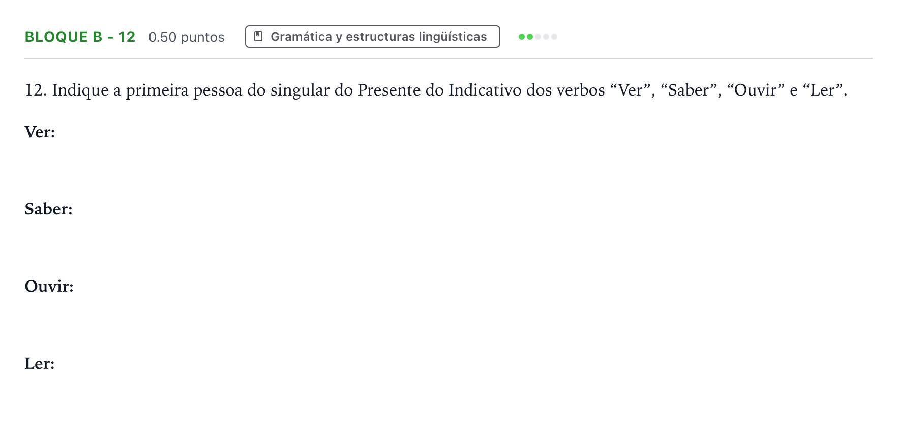 Enunciado: Bloque B - 12 · Portugués PAU Andalucía Ordinaria Titular (Acceso) 2023
