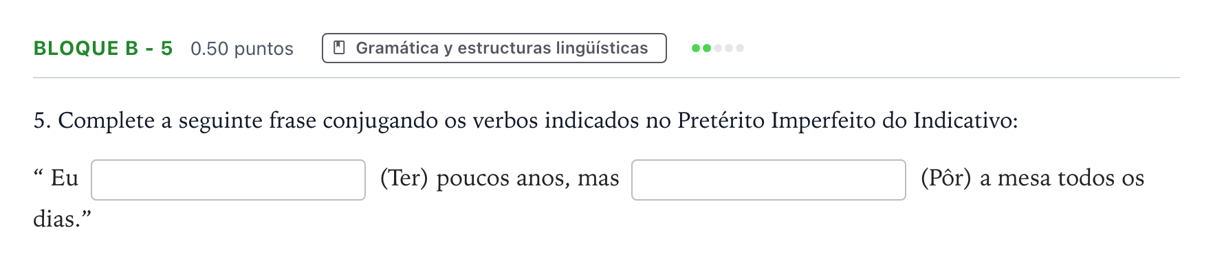 Enunciado: Bloque B - 5 · Portugués PAU Andalucía Ordinaria Titular (Acceso) 2023