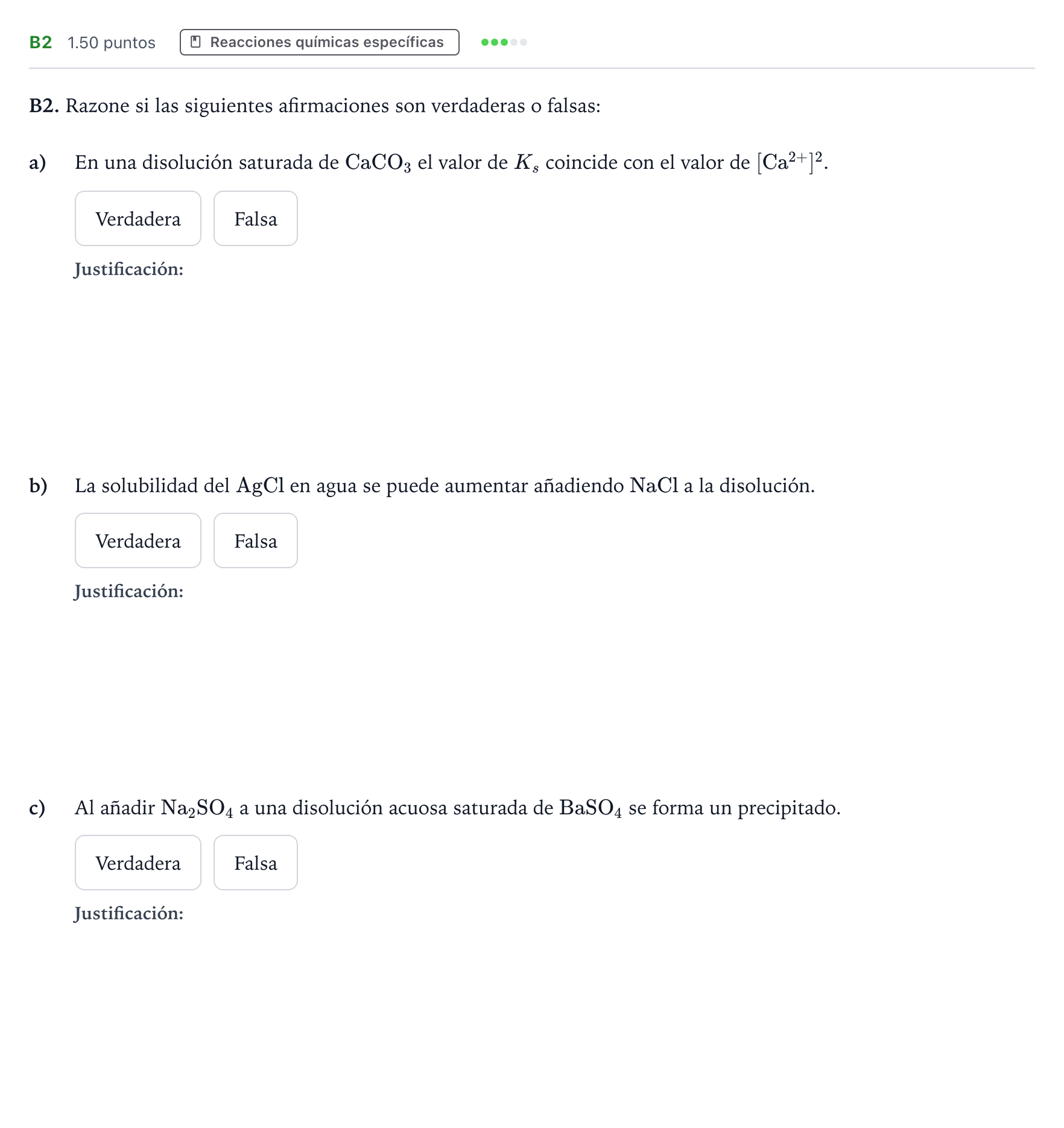 Enunciado: Ejercicio B2 · Química PAU Andalucía Extraordinaria Reserva 2023
