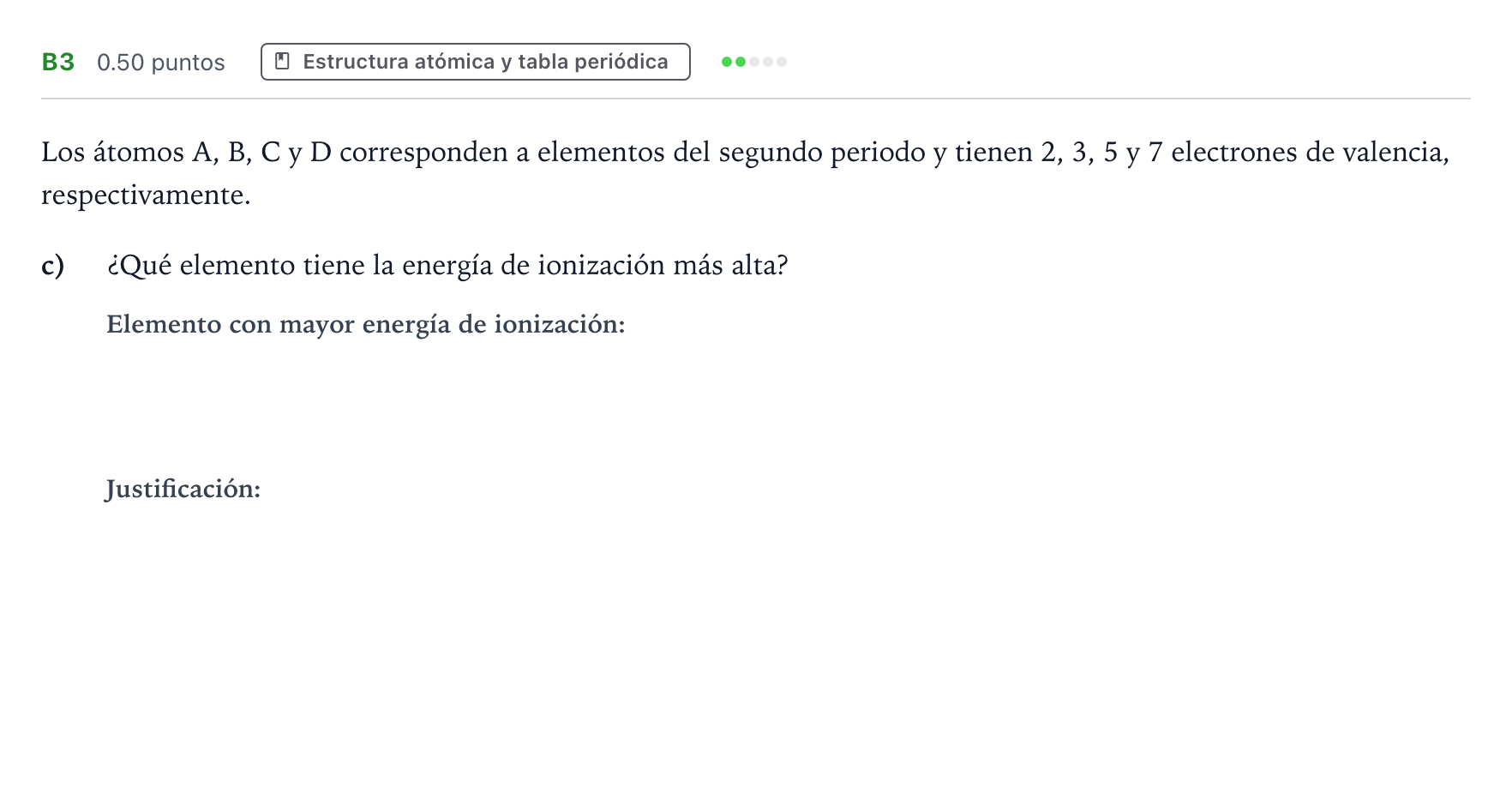 Enunciado: Ejercicio B3 - Estructura atómica · Química PAU Andalucía Extraordinaria Reserva 2023