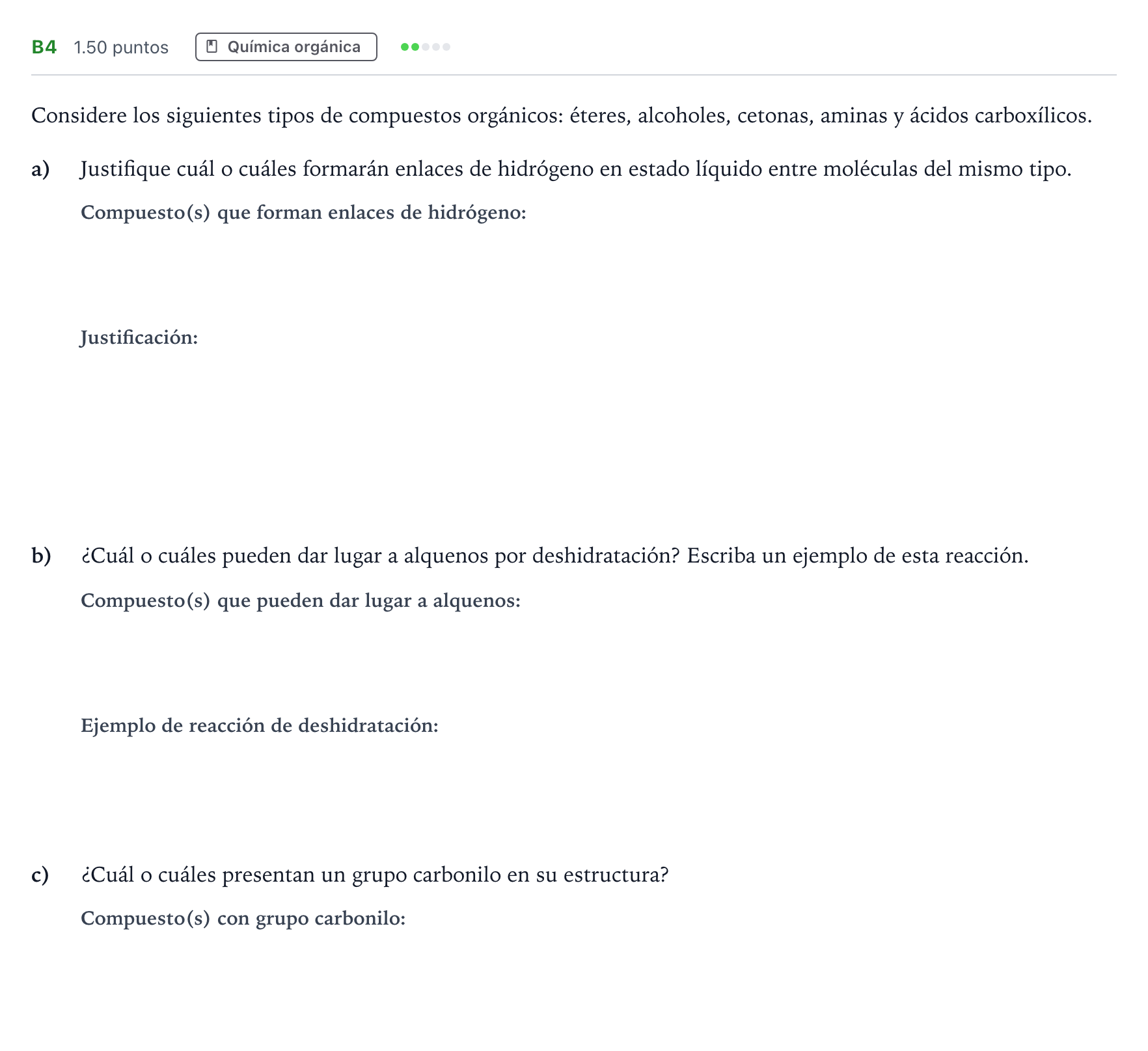 Enunciado: Ejercicio B4 · Química PAU Andalucía Extraordinaria Reserva 2023