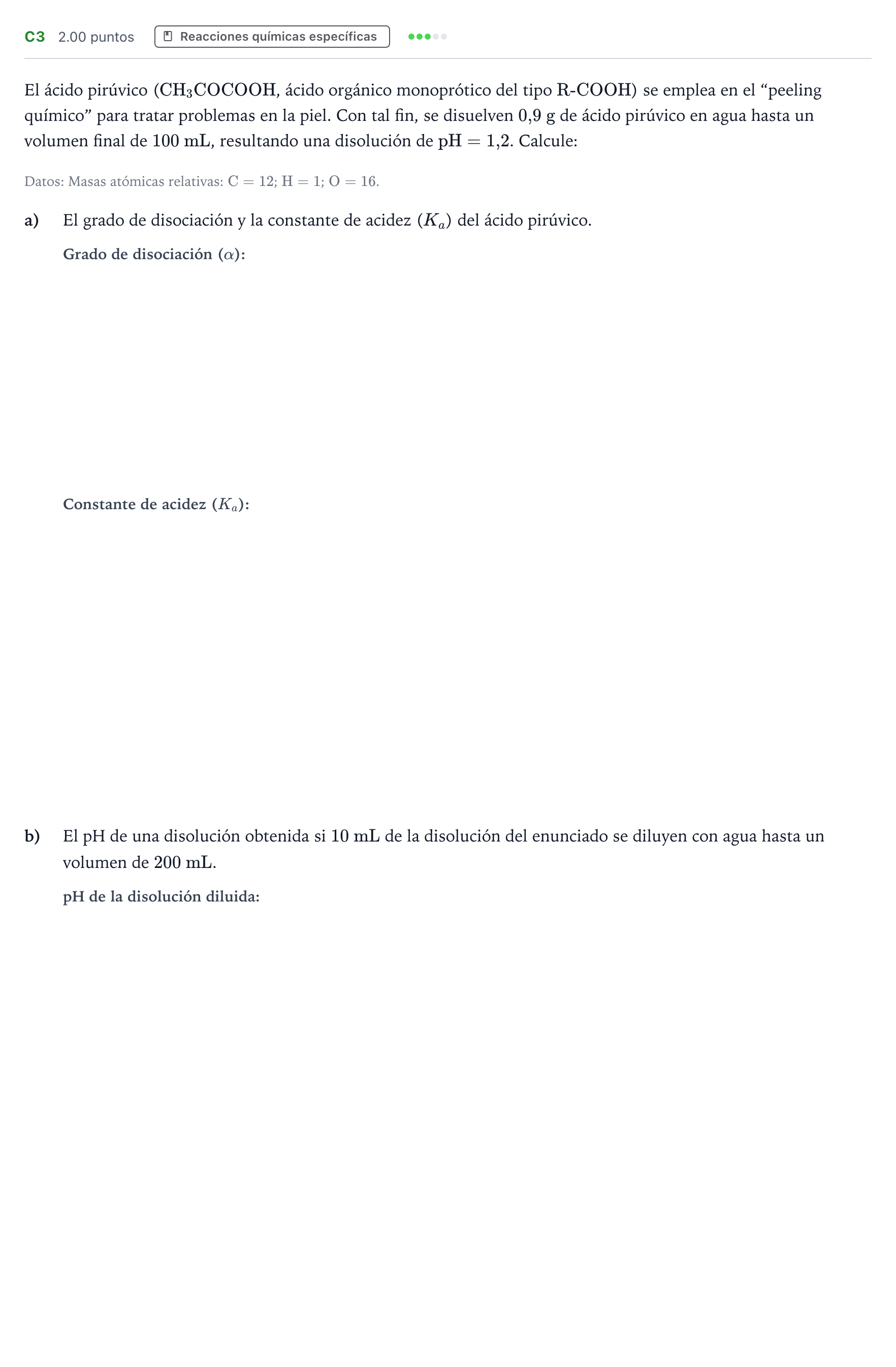Enunciado: Ejercicio C3 · Química PAU Andalucía Extraordinaria Reserva 2023