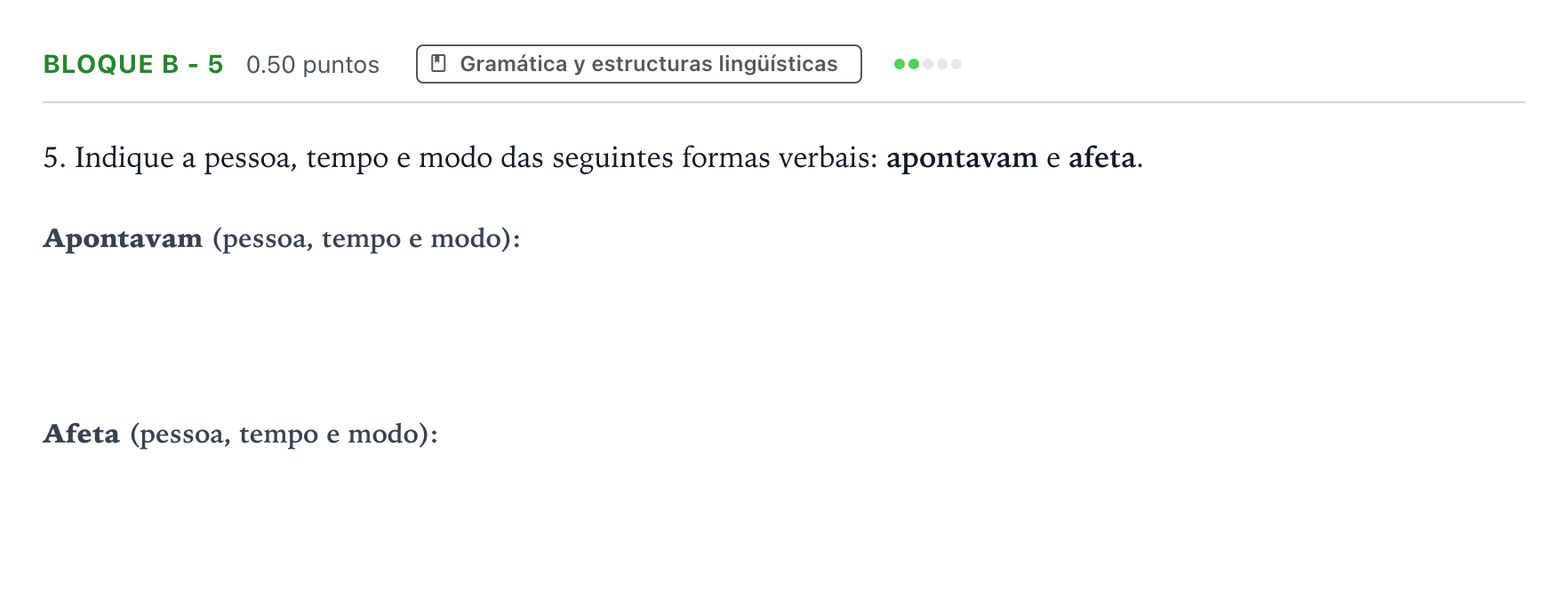 Enunciado: Bloque B - 5 · Portugués PAU Andalucía Ordinaria Titular (Admisión) 2023