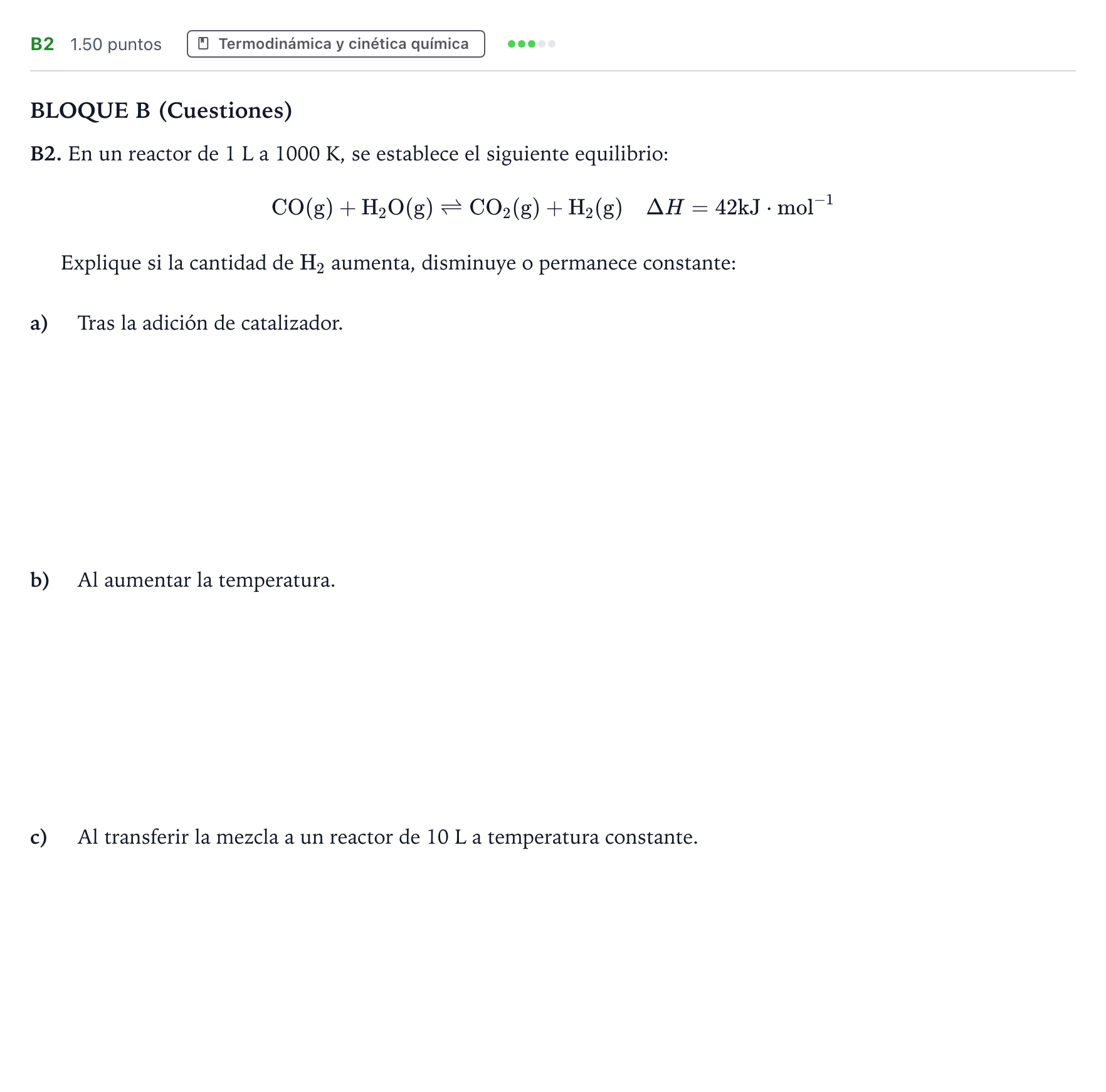 Enunciado: Ejercicio B2 · Química PAU Andalucía Extraordinaria Suplente 2023
