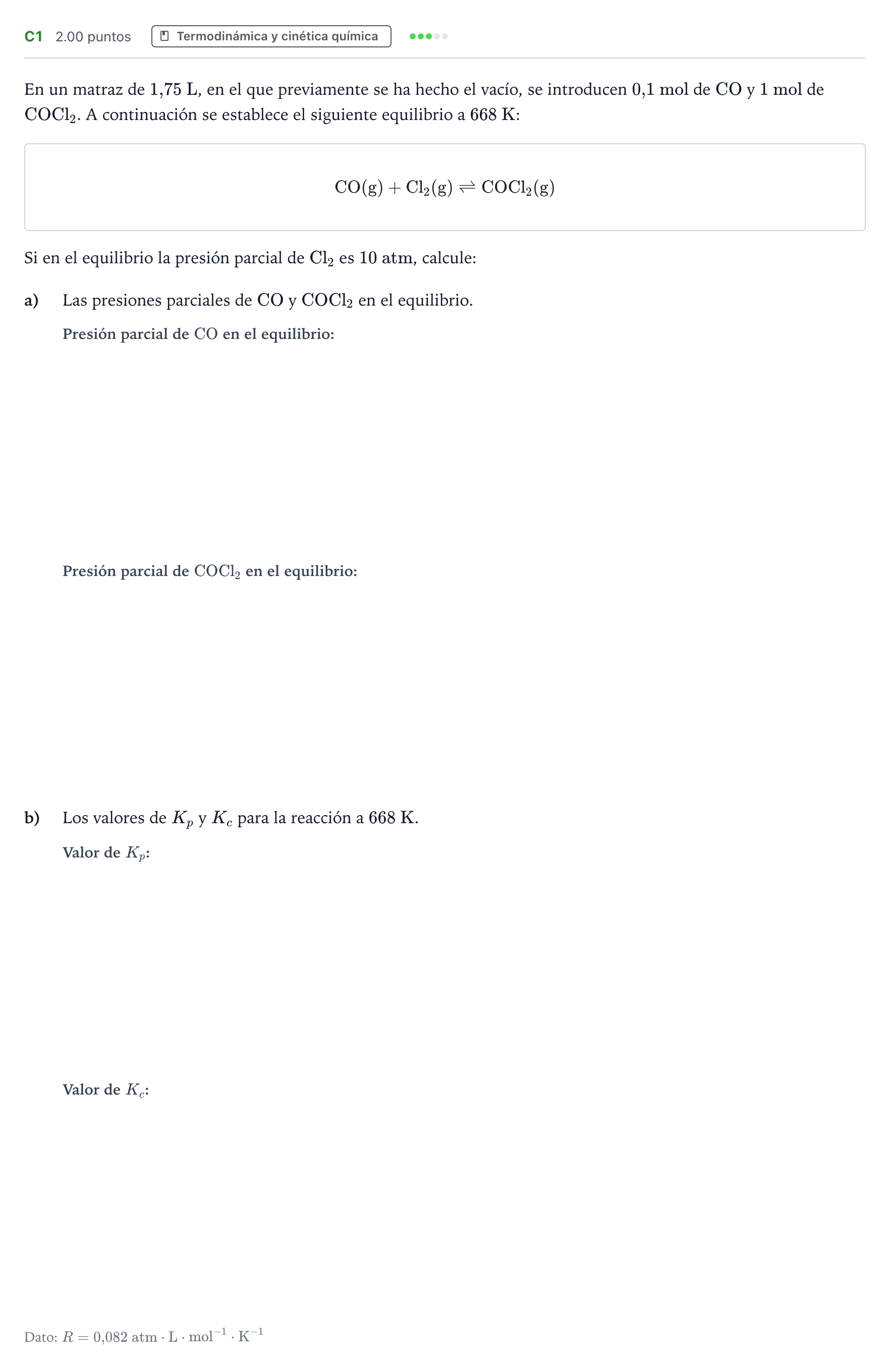 Enunciado: Ejercicio C1 · Química PAU Andalucía Extraordinaria Suplente 2023
