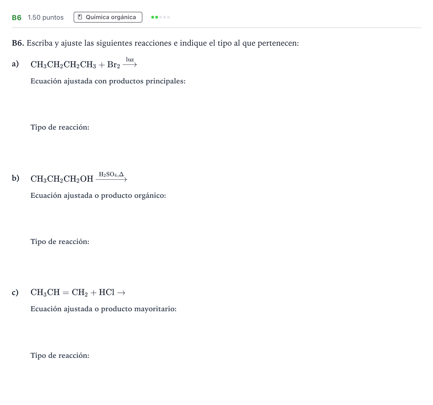 Enunciado: Ejercicio B6 · Química PAU Andalucía Extraordinaria Titular 2023
