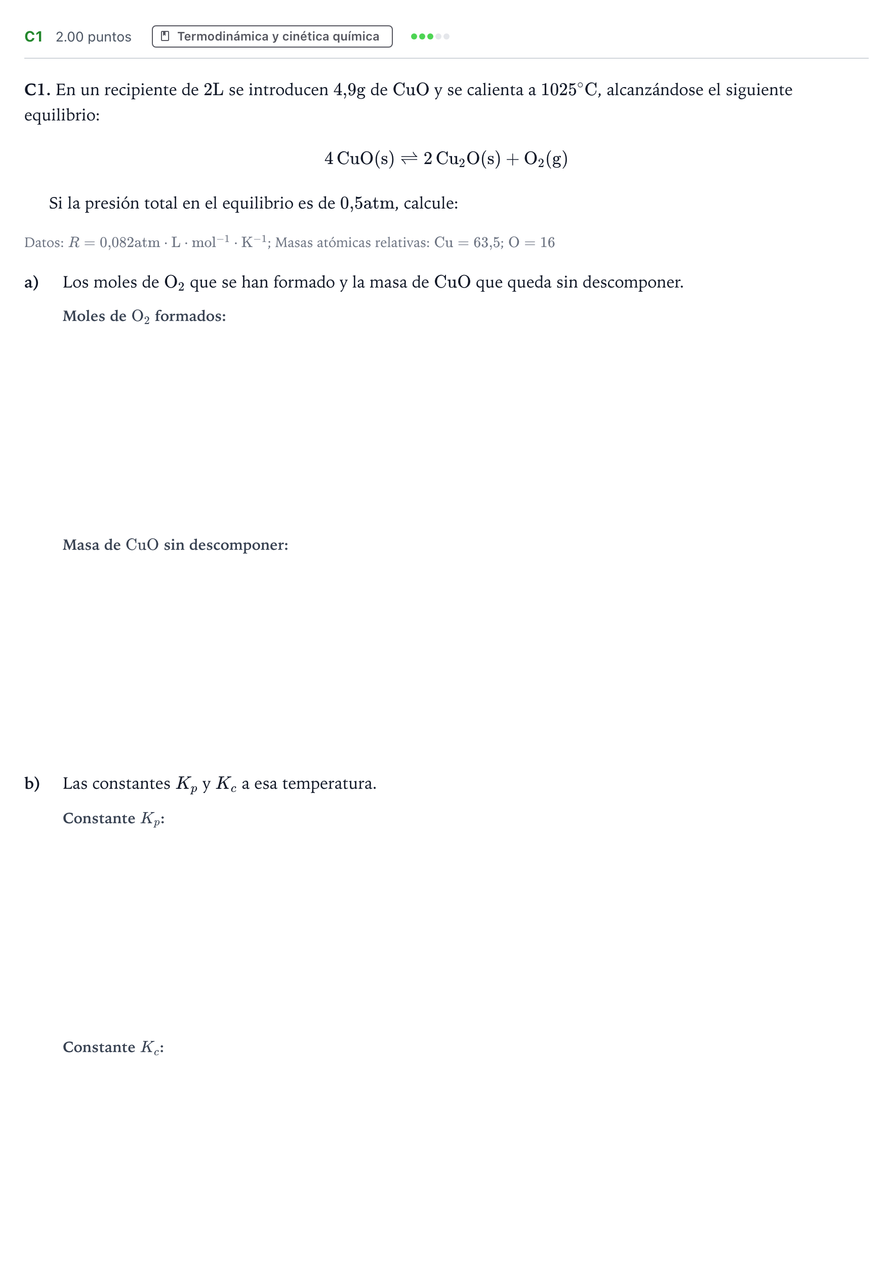 Enunciado: Ejercicio C1 · Química PAU Andalucía Extraordinaria Titular 2023