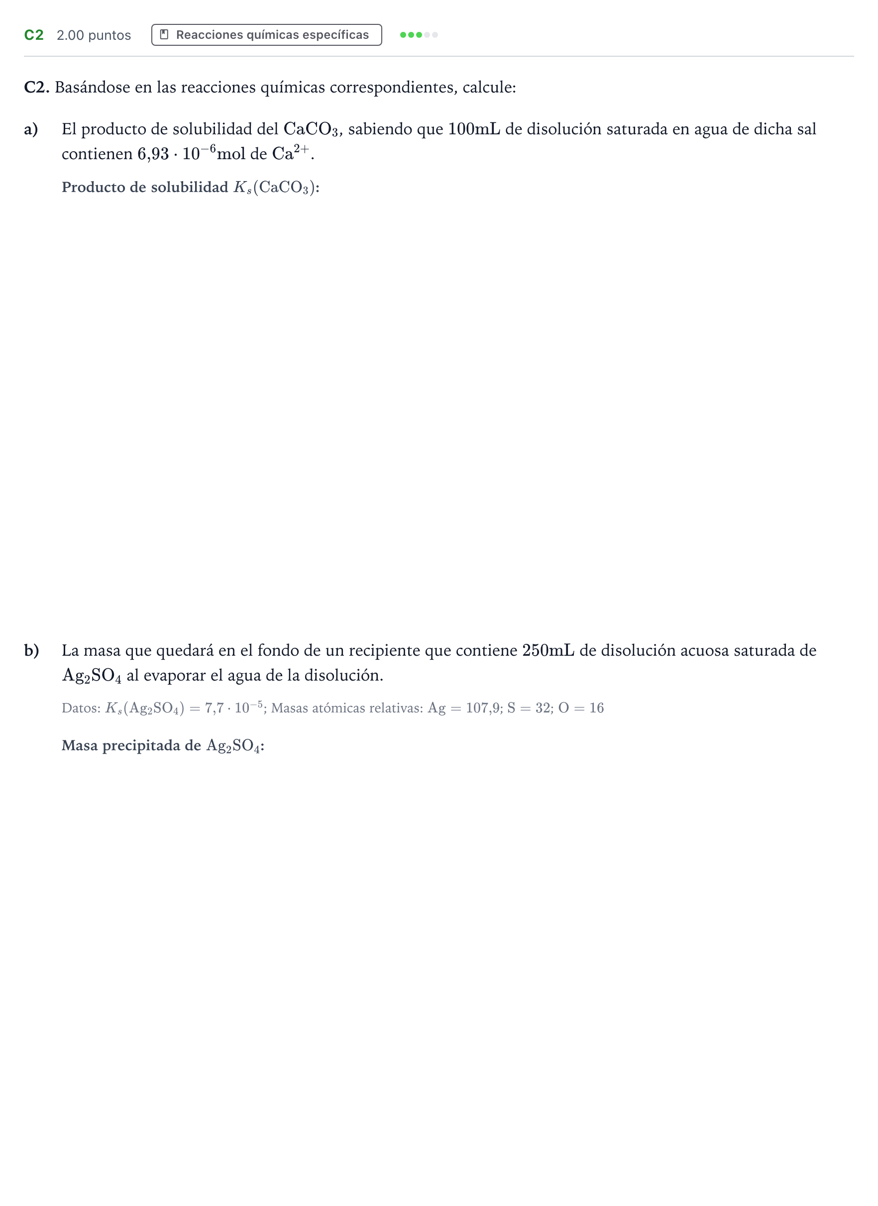 Enunciado: Ejercicio C2 · Química PAU Andalucía Extraordinaria Titular 2023