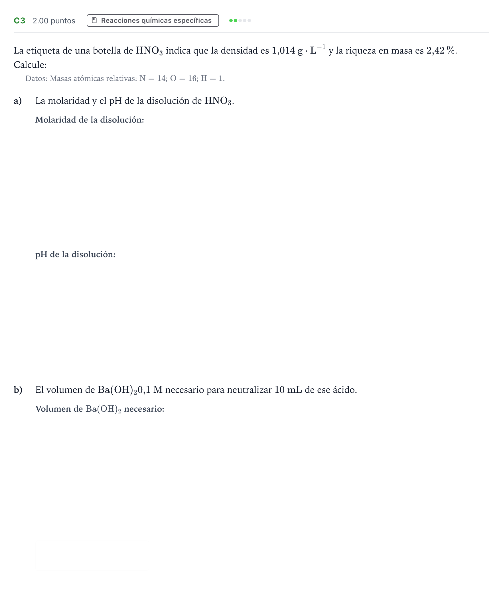 Enunciado: Ejercicio C3 · Química PAU Andalucía Extraordinaria Titular 2023