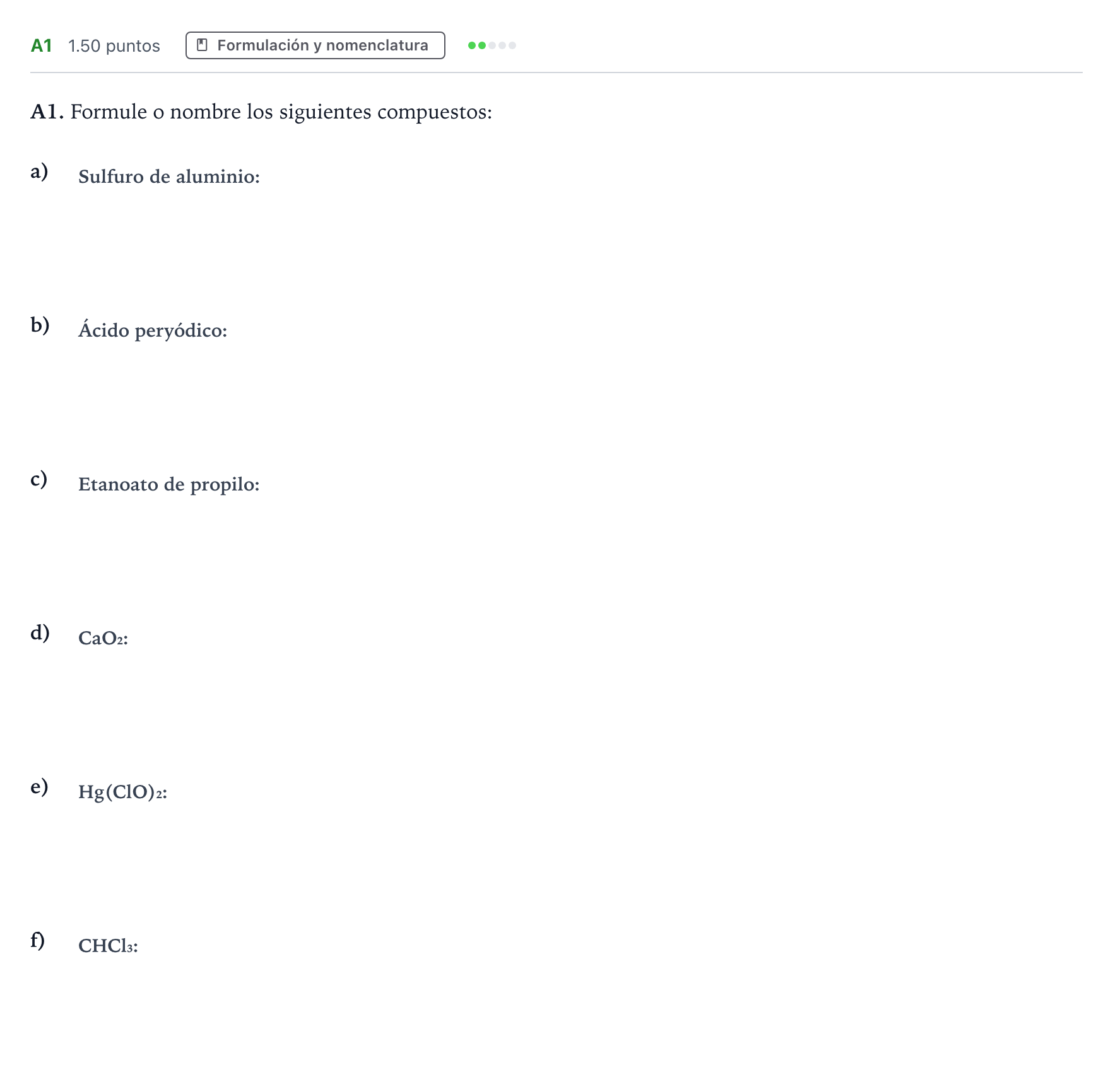 Enunciado: Ejercicio A1 · Química PAU Andalucía Ordinaria Reserva 2023