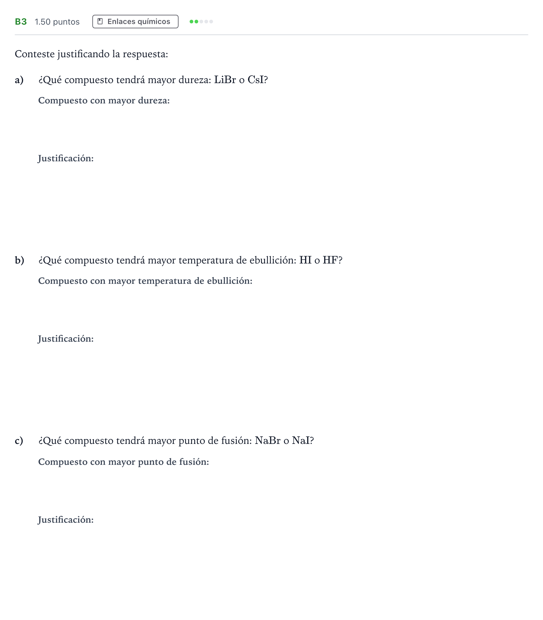 Enunciado: Ejercicio B3 · Química PAU Andalucía Ordinaria Reserva 2023