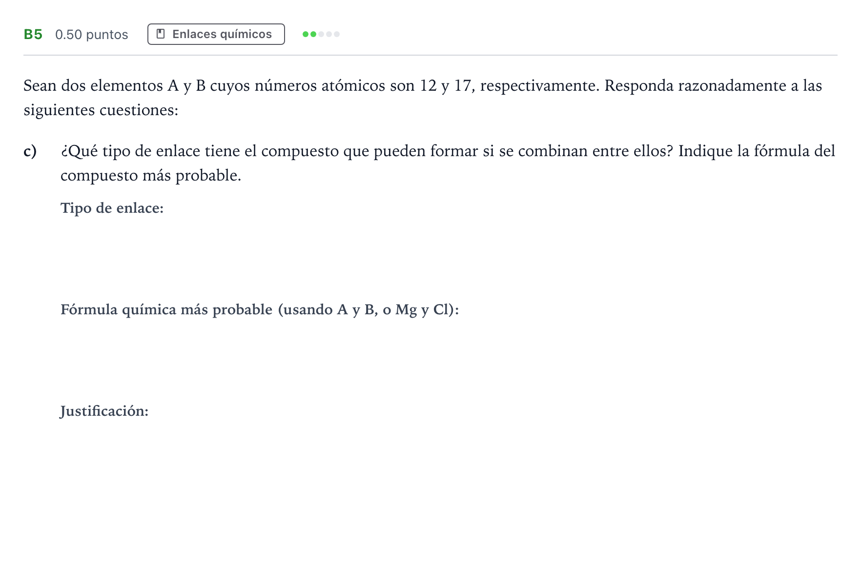 Enunciado: Ejercicio B5 - Enlaces químicos · Química PAU Andalucía Ordinaria Reserva 2023