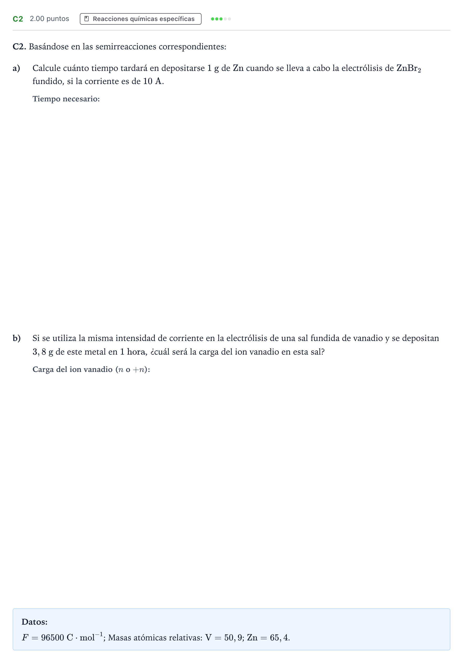 Enunciado: Ejercicio C2 · Química PAU Andalucía Ordinaria Reserva 2023