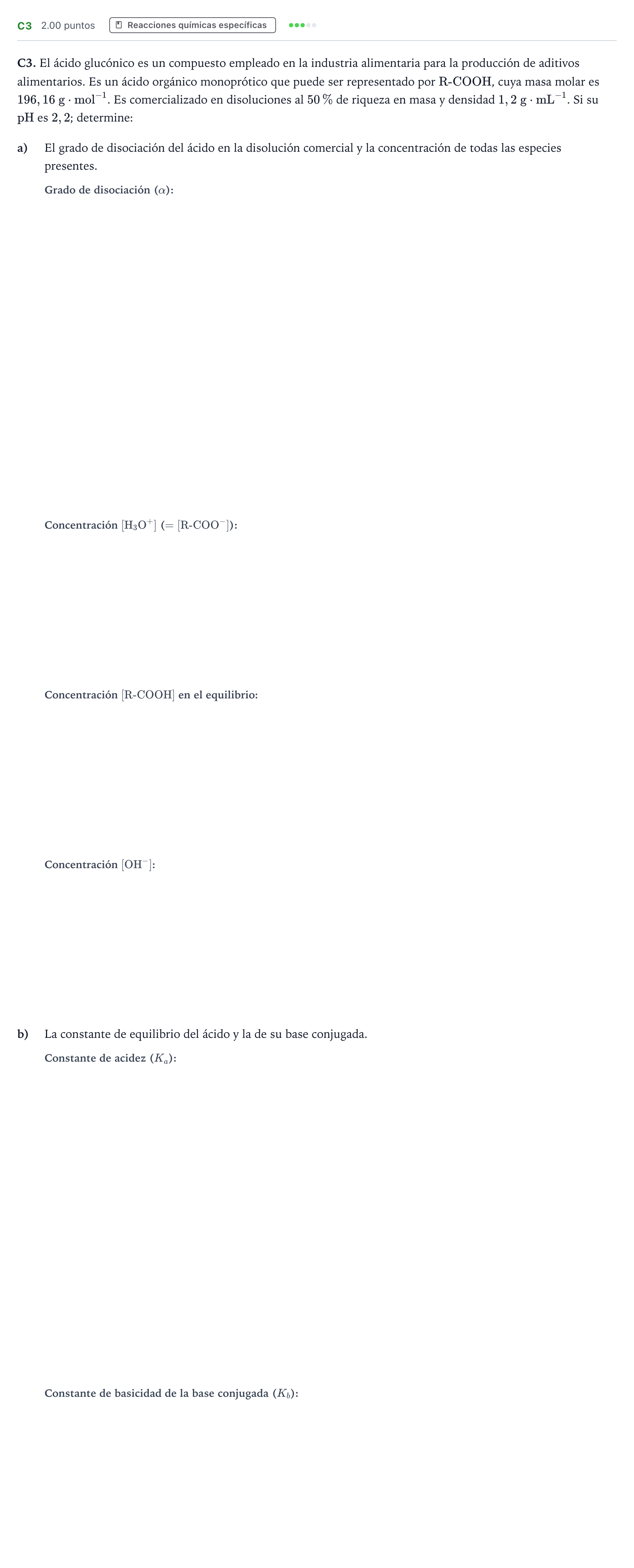 Enunciado: Ejercicio C3 · Química PAU Andalucía Ordinaria Reserva 2023