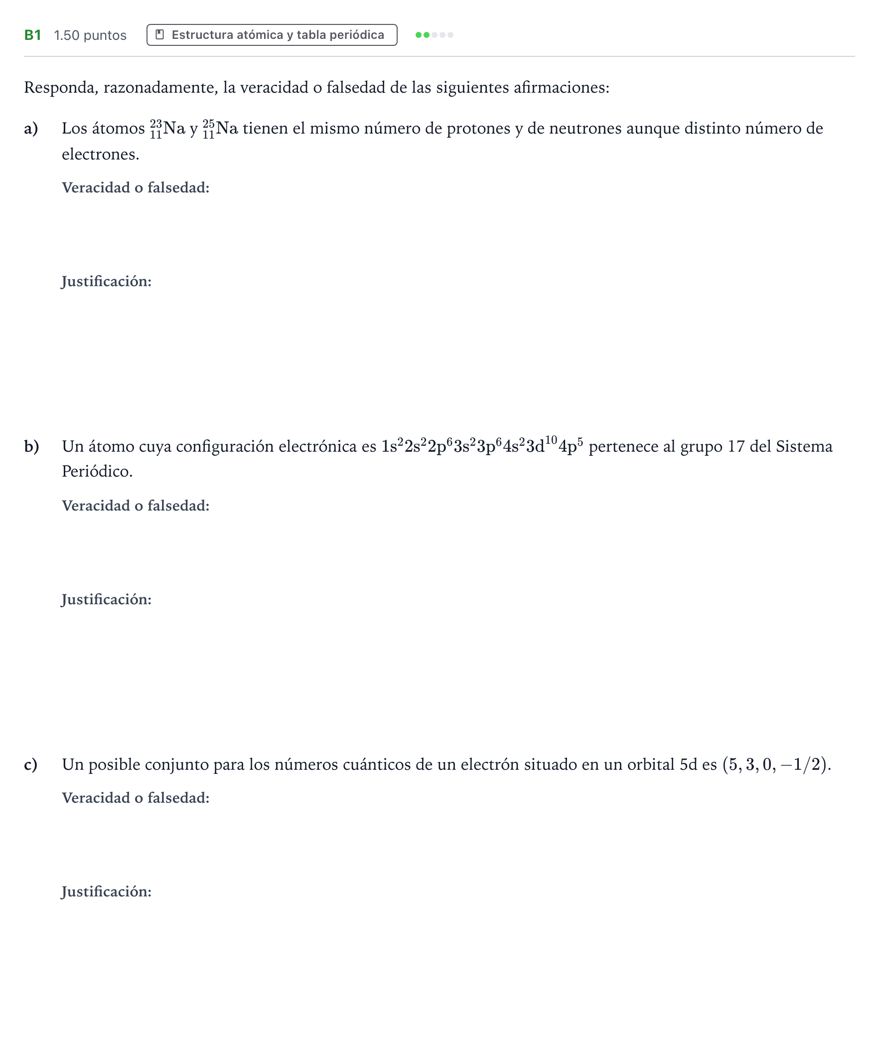 Enunciado: Ejercicio B1 · Química PAU Andalucía Ordinaria Suplente 2023