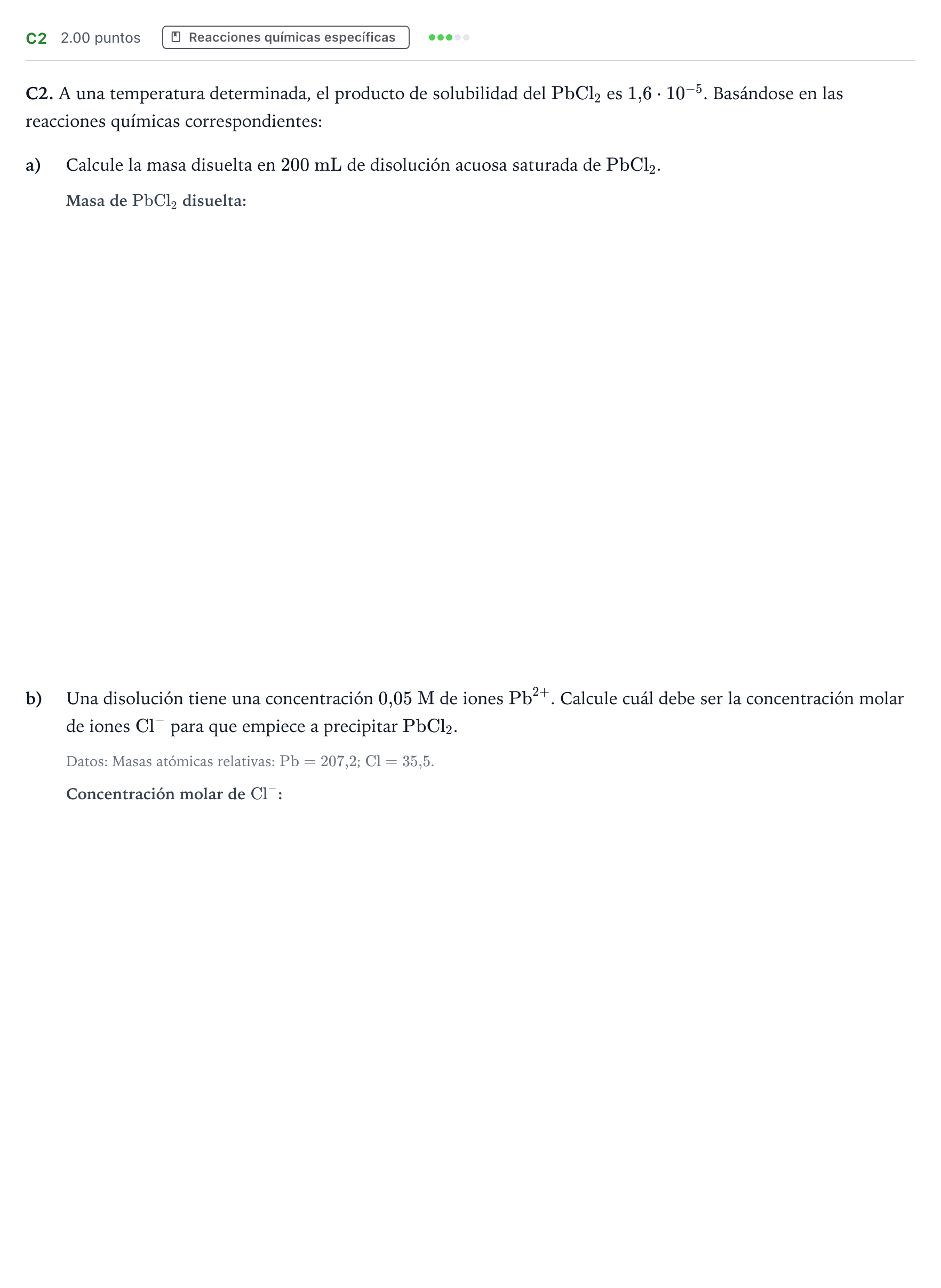 Enunciado: Ejercicio C2 · Química PAU Andalucía Ordinaria Suplente 2023
