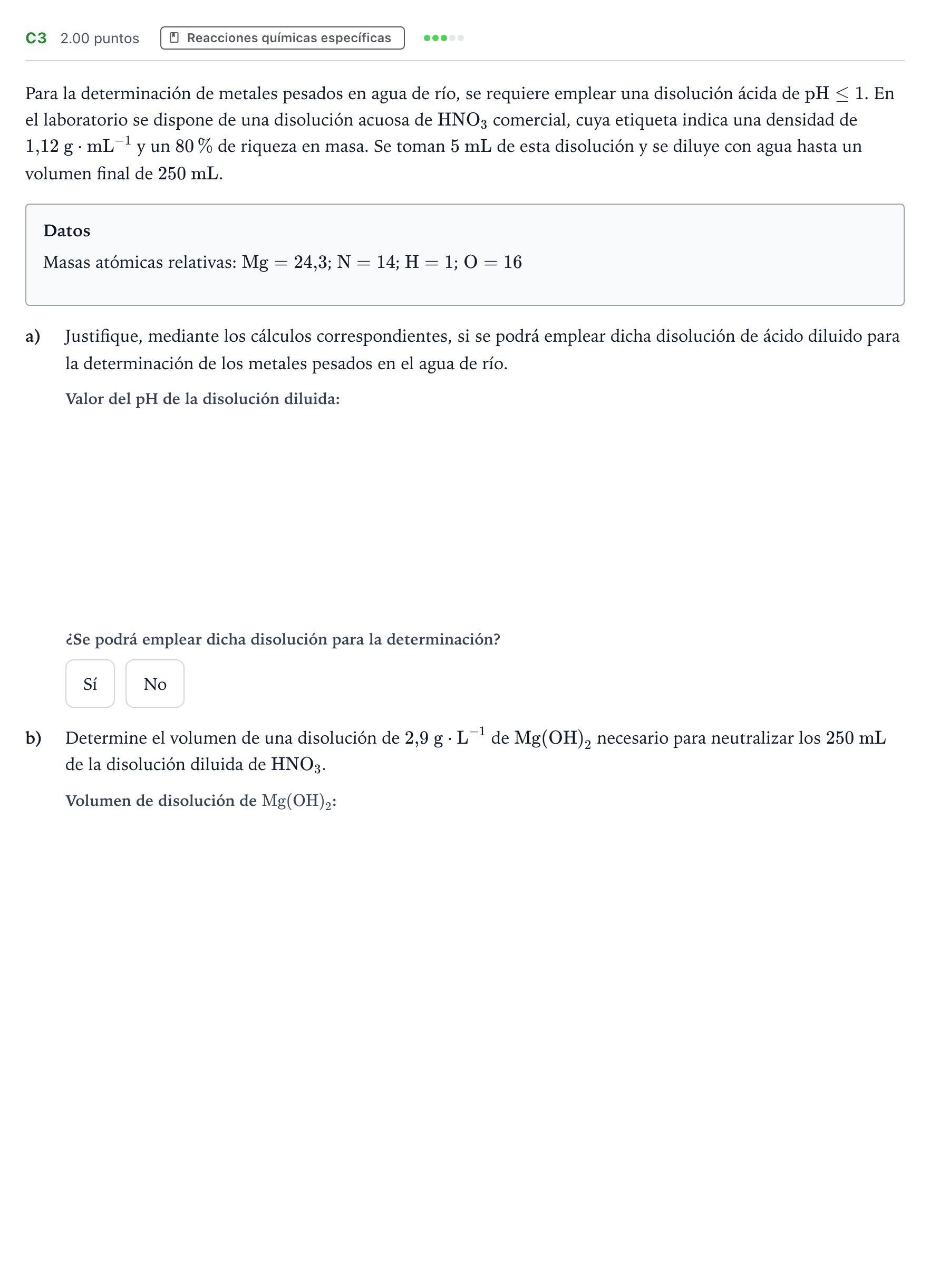 Enunciado: Ejercicio C3 · Química PAU Andalucía Ordinaria Suplente 2023