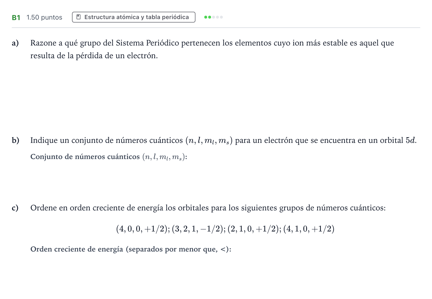 Enunciado: Ejercicio B1 · Química PAU Andalucía Ordinaria Titular 2023